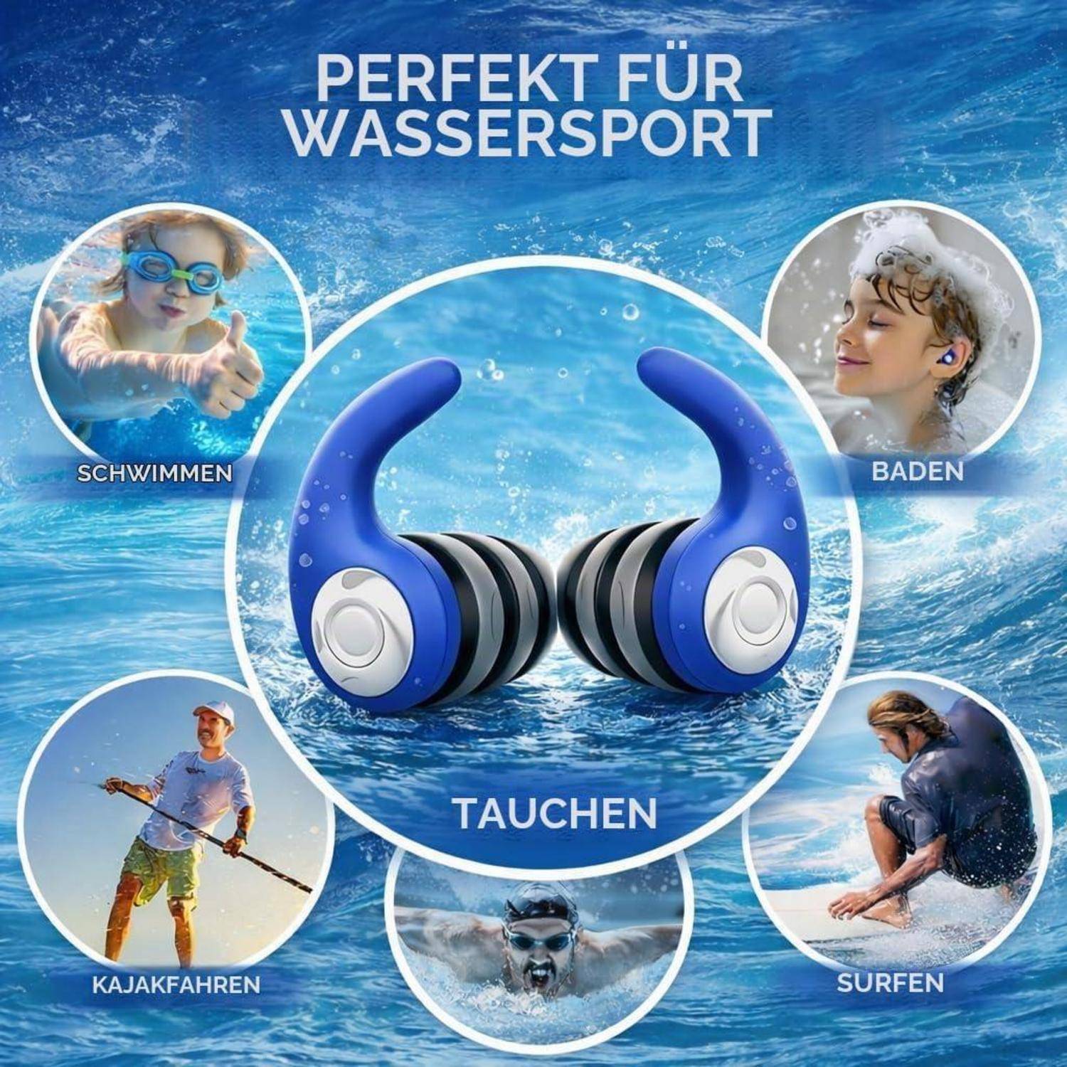 Werbegrafik für wasserdichte Ohrhörer mit dem Titel 