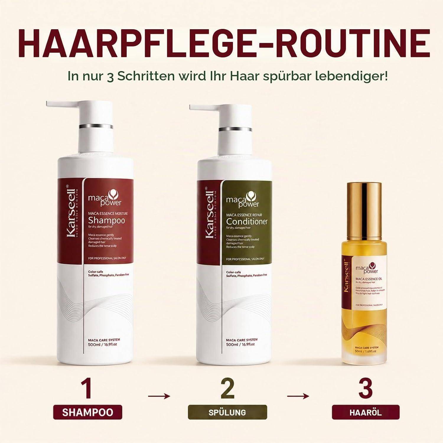 Karseell Haarpflege Set mit Shampoo, Conditioner &amp; Argan Haaröl | Für Trockenes &amp; Strapaziertes Haar,500 ml + 500 ml + 50 ml Haaröl+Shampoo+Conditi