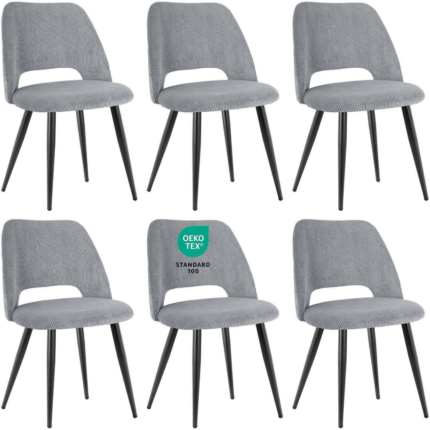 Esszimmerstühle 6er Set, Stühle Esszimmer, Küchenstühle, Wohnzimmer Essstühle mit Ausschnitt Rückenlehne Streifen Samt Stuhl, Gepolsterte Stühl