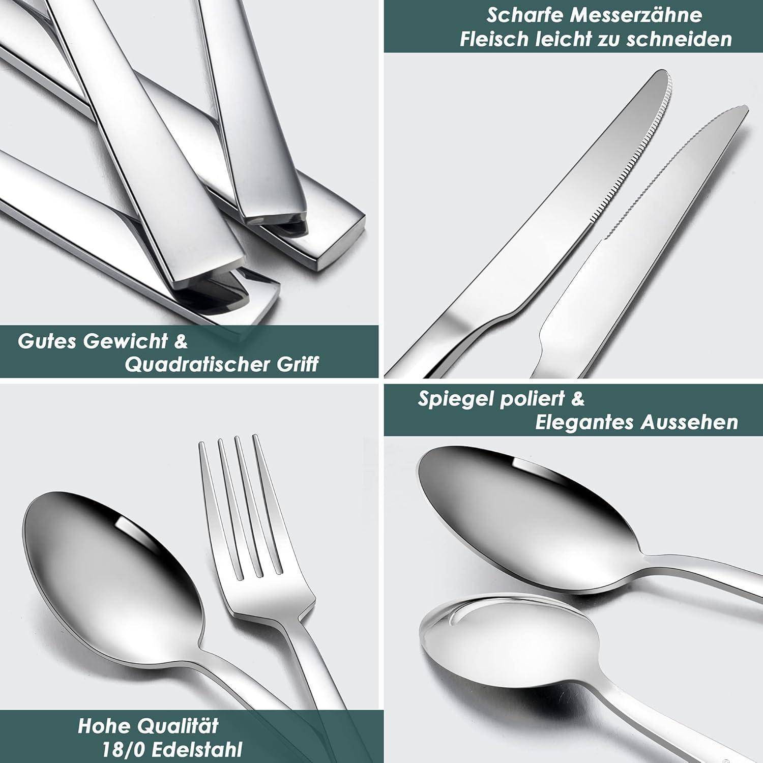 Besteck Set, Herogo 30 Teiliges Edelstahl Besteckset für 6 Personen, Silber Essbesteckset für Familie/Party/Hotel, Tafelbesteck mit Messer Gabel Lö