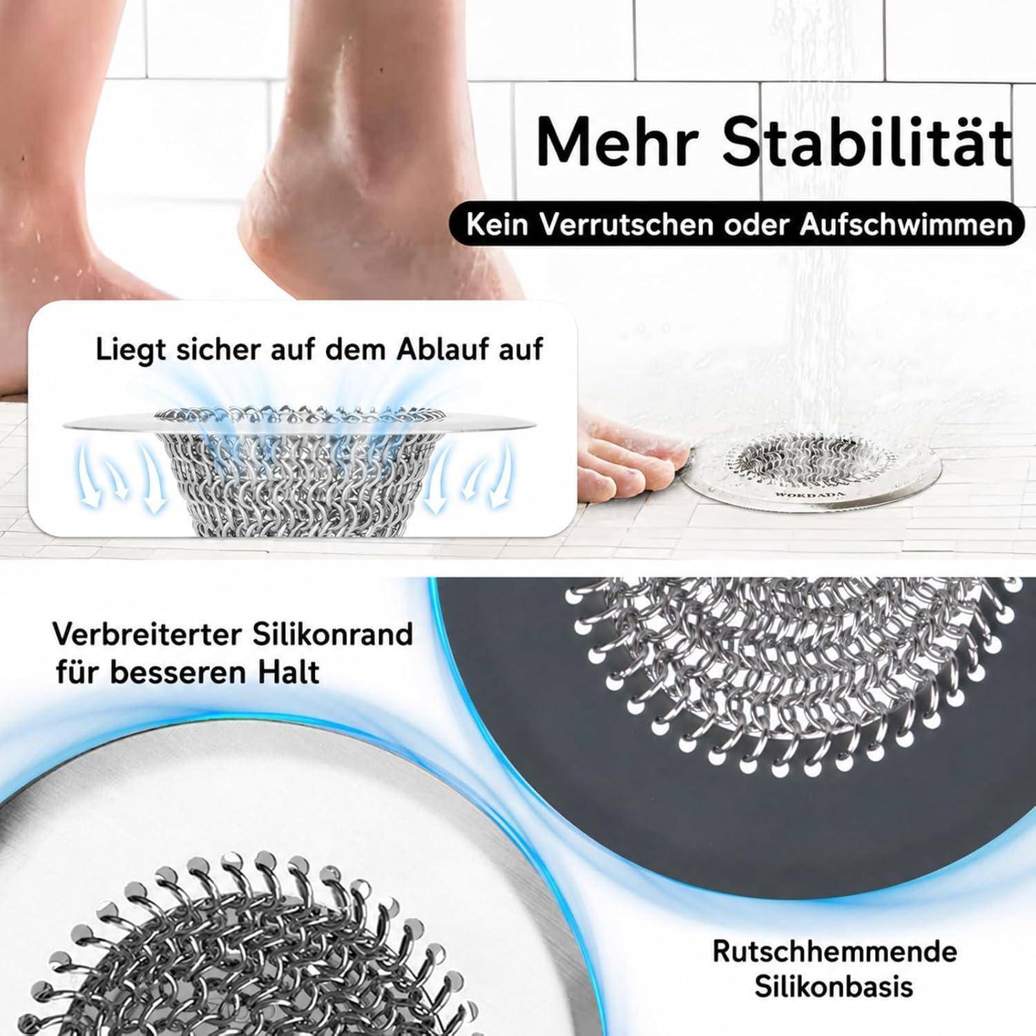 Werbegrafik einer Ablaufabdeckung mit „Mehr Stabilität