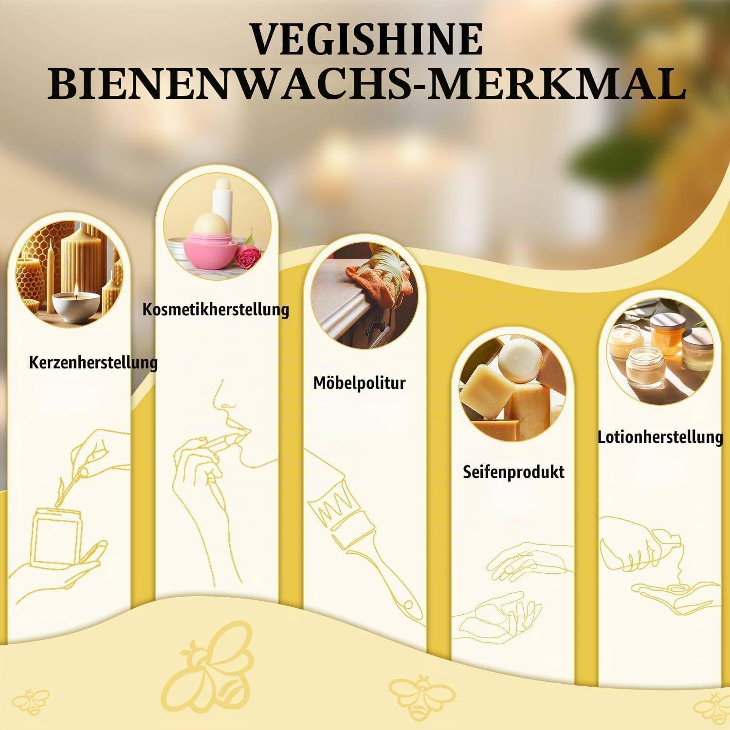 Weiße Bienenwachs Pastillen 453G, VEGISHINE Bienenwachs Bio für Kosmetik, Kerzenwachs für die Kerzenherstellung, Reines und natürliches Bienenwach