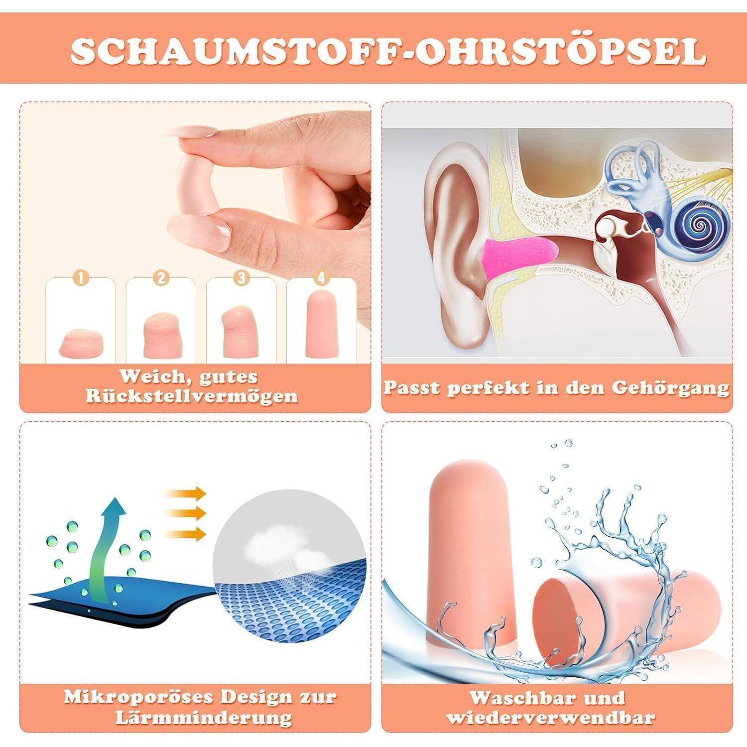 120 Stück Schlafen Ohrstöpsel 38 dB Höchstes Snr, Gehörschutzstöpsel Wiederverwendbare Schaumstoff Earplugs Ohrstöpsel Rosa zum Schlafen Soft f