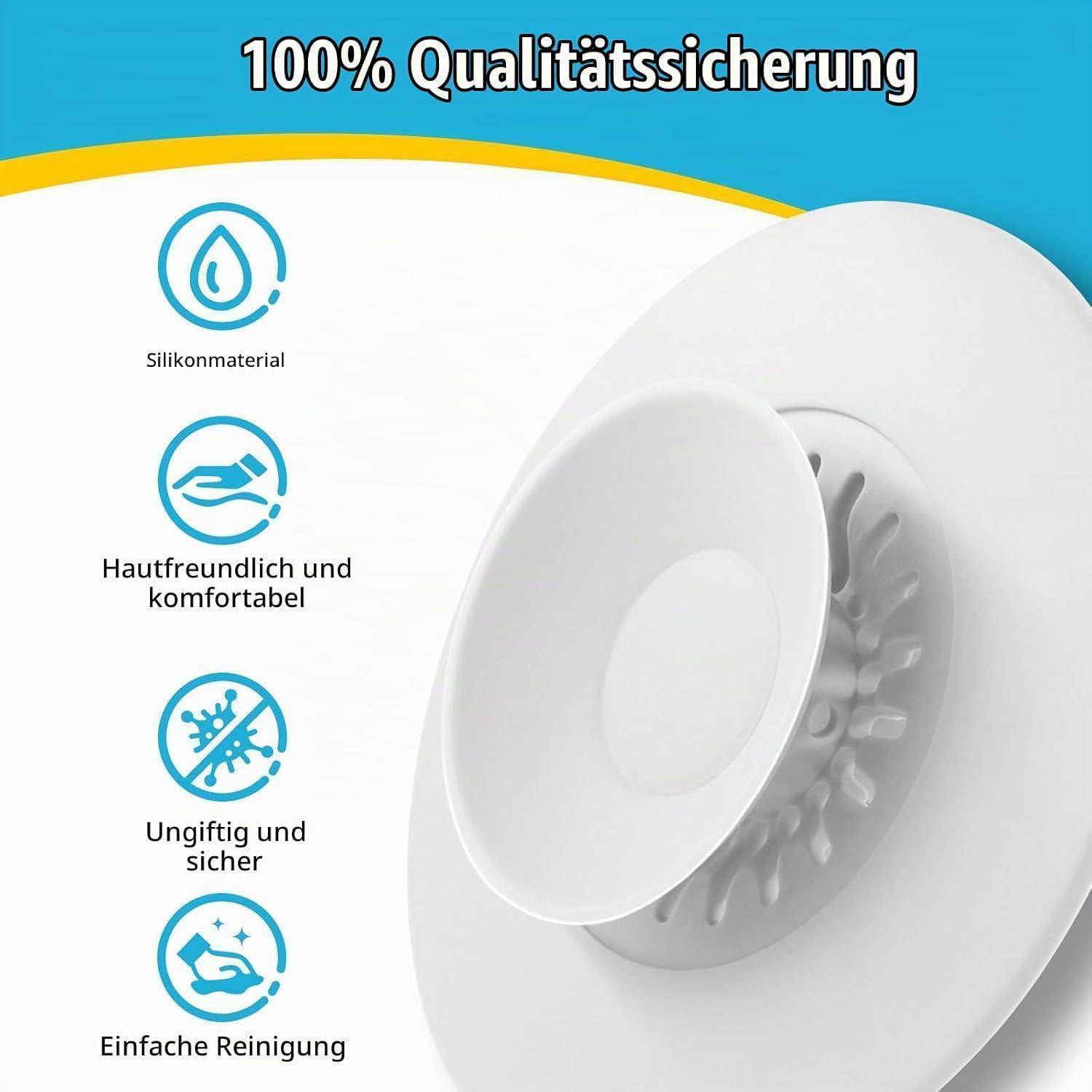 HUAERSICO Universal Abflussstopfen Silikon - Badewannenstöpsel mit Sieb | Waschbeckenstöpsel mit Haarsieb - Praktisches Abflusssieb für Waschbecken