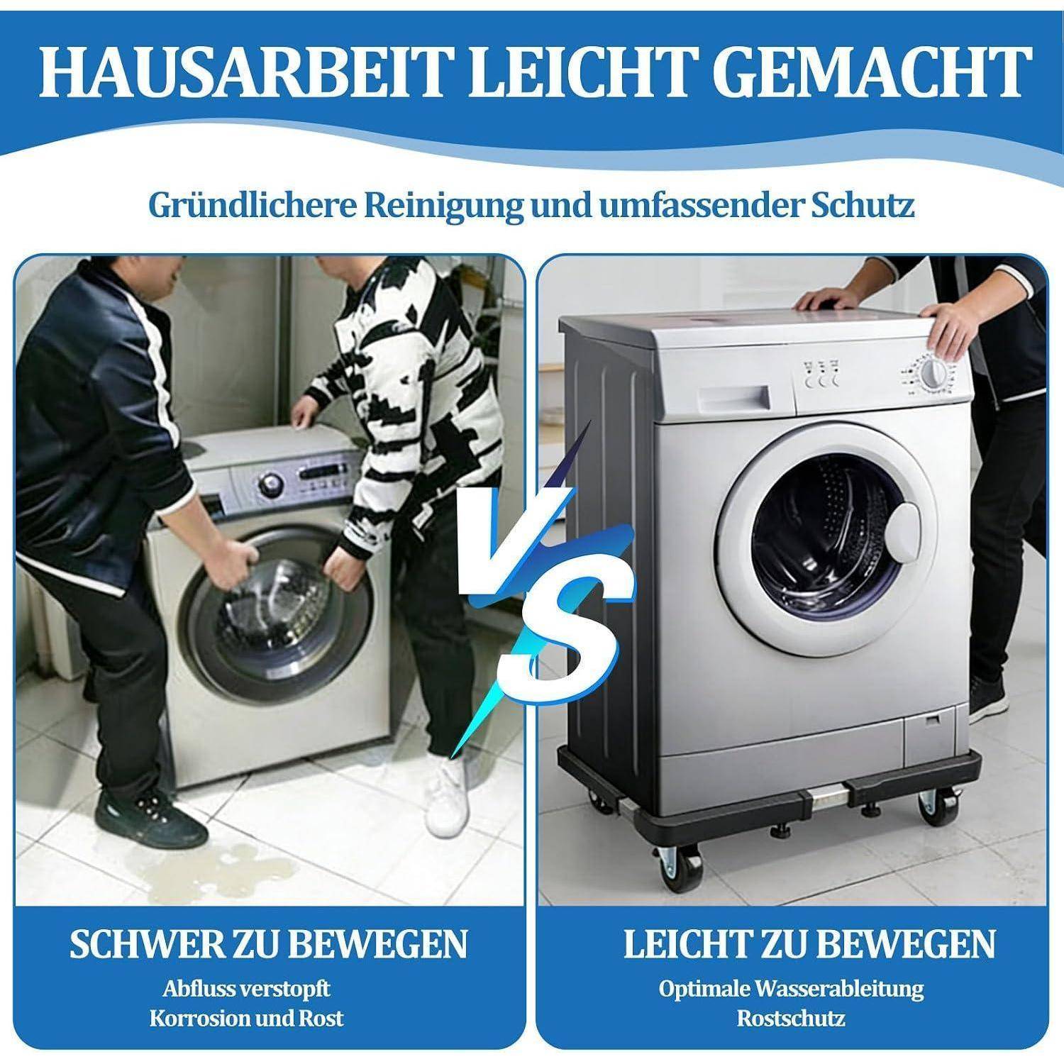 Linkes Modell: schwer zu bewegen, anfällig für verstopfte Ablaufleitung, Korrosion und Rostbildung. Rechtes Modell: leicht zu bewegen mit optimaler Wasseraufbereitung und Rostschutz.