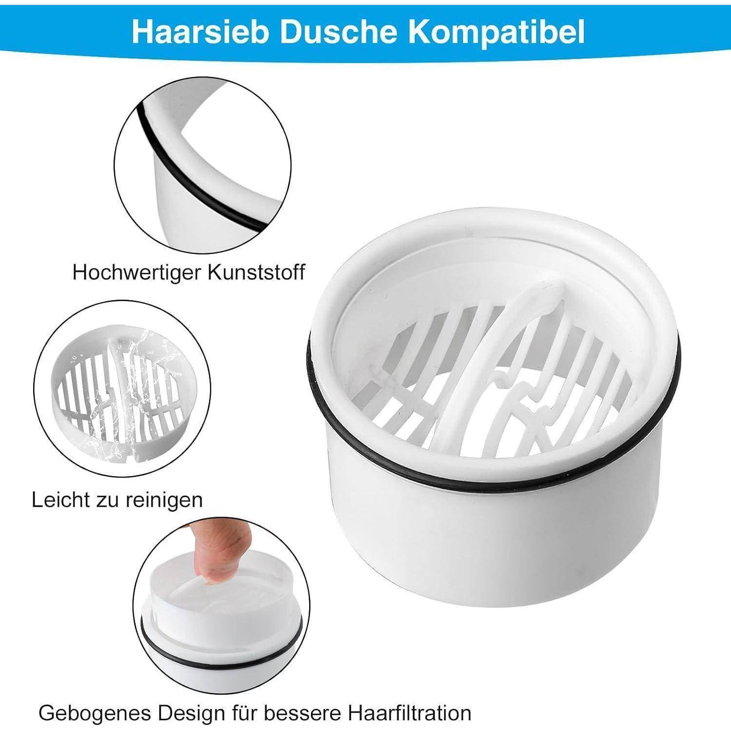 Produktabbildung eines Duschablaufs-Haarfängers mit der Bezeichnung „Haarsieb Dusche Kompatibel