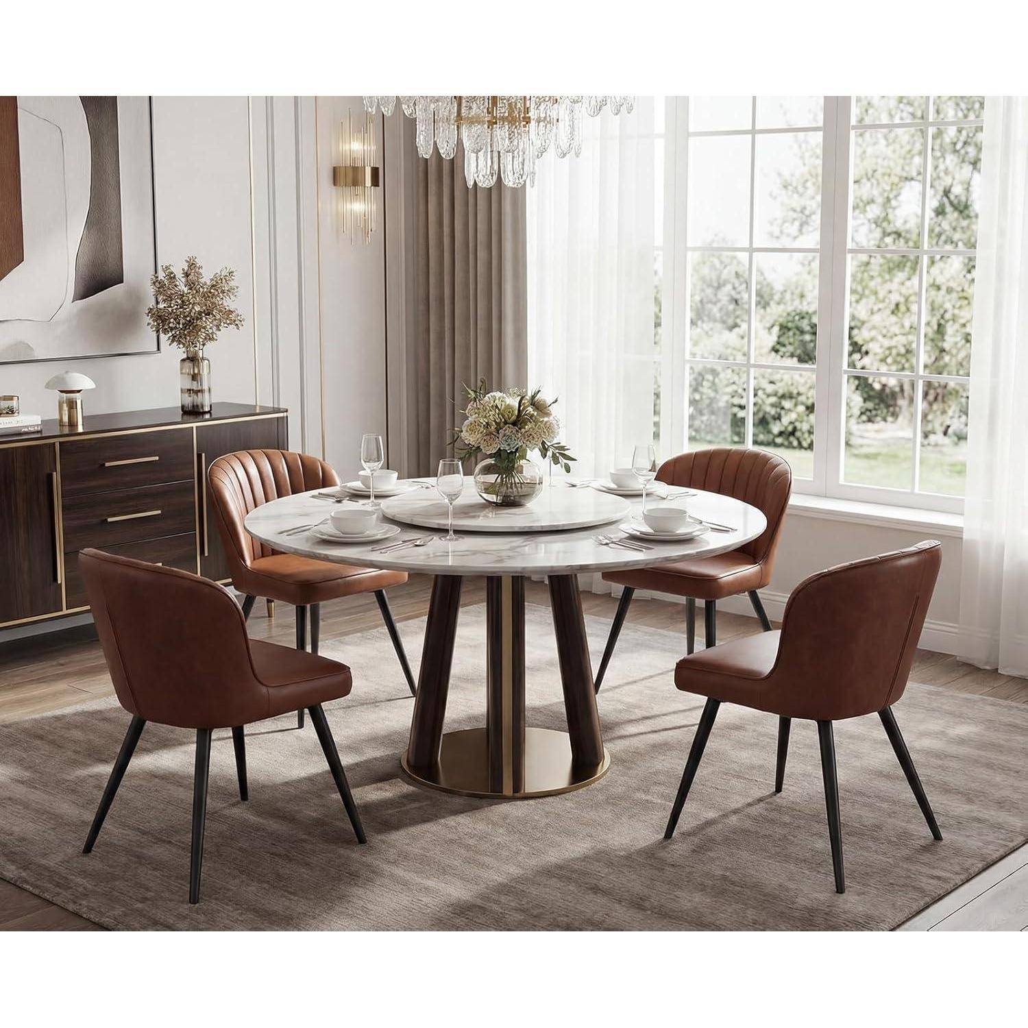 chairus 2er Set Küchenstühle Braun mit Metallbeinen gesteppte Rückenlehne in Lederoptik