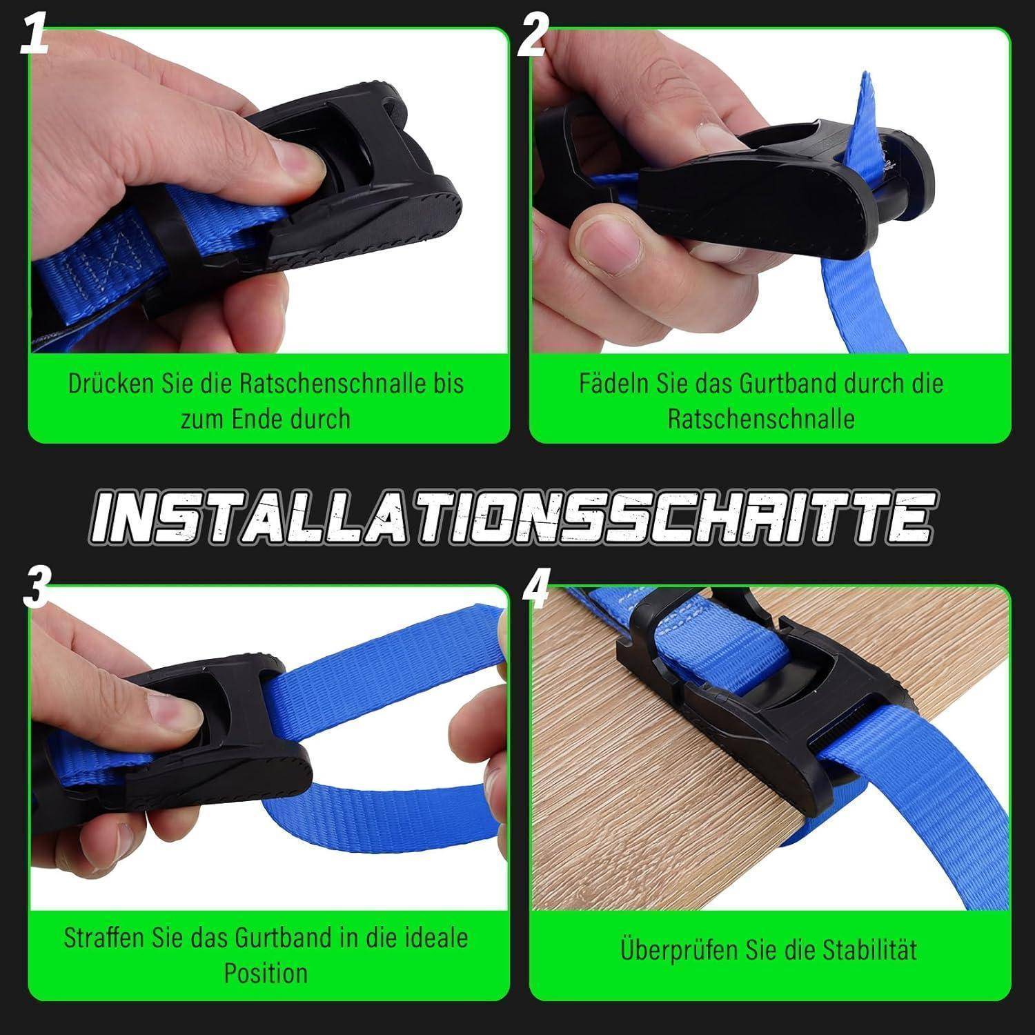 STARLEAPARTS Kurze Spanngurte Zurrgurte 4 Stück, Länge 75 cm | Breite 25 mm | 600 Kg Bruchlast, Spanngurt mit Klemmschloss für Fahrradträger, Dach