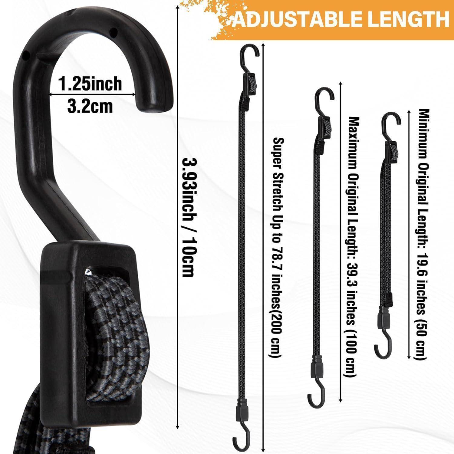 Verstellbar Spanngummi mit Haken, Expander mit Metallhaken 12 Stück, 100cm Flach Gepäckspanner Schwarz Gummiseil, Extra Stark Gummispanner Gummibän