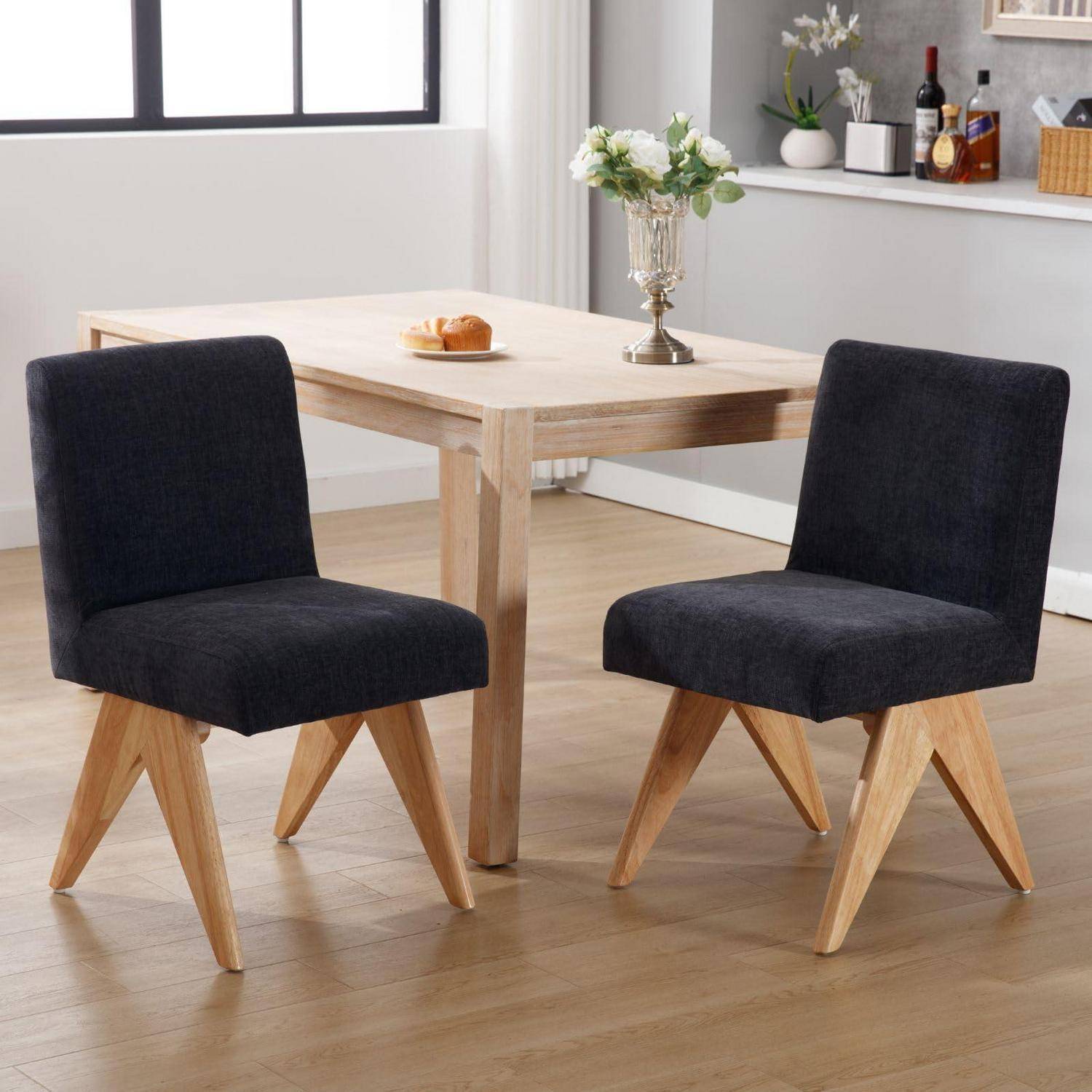 Ya-Home Esszimmerstühle 2er Set Polsterstühle Chenille Küchenstühle ohne Armlehne Akzentstühle mit Holzbeinen für Küche/Esszimmer/Wohnzimmer, H