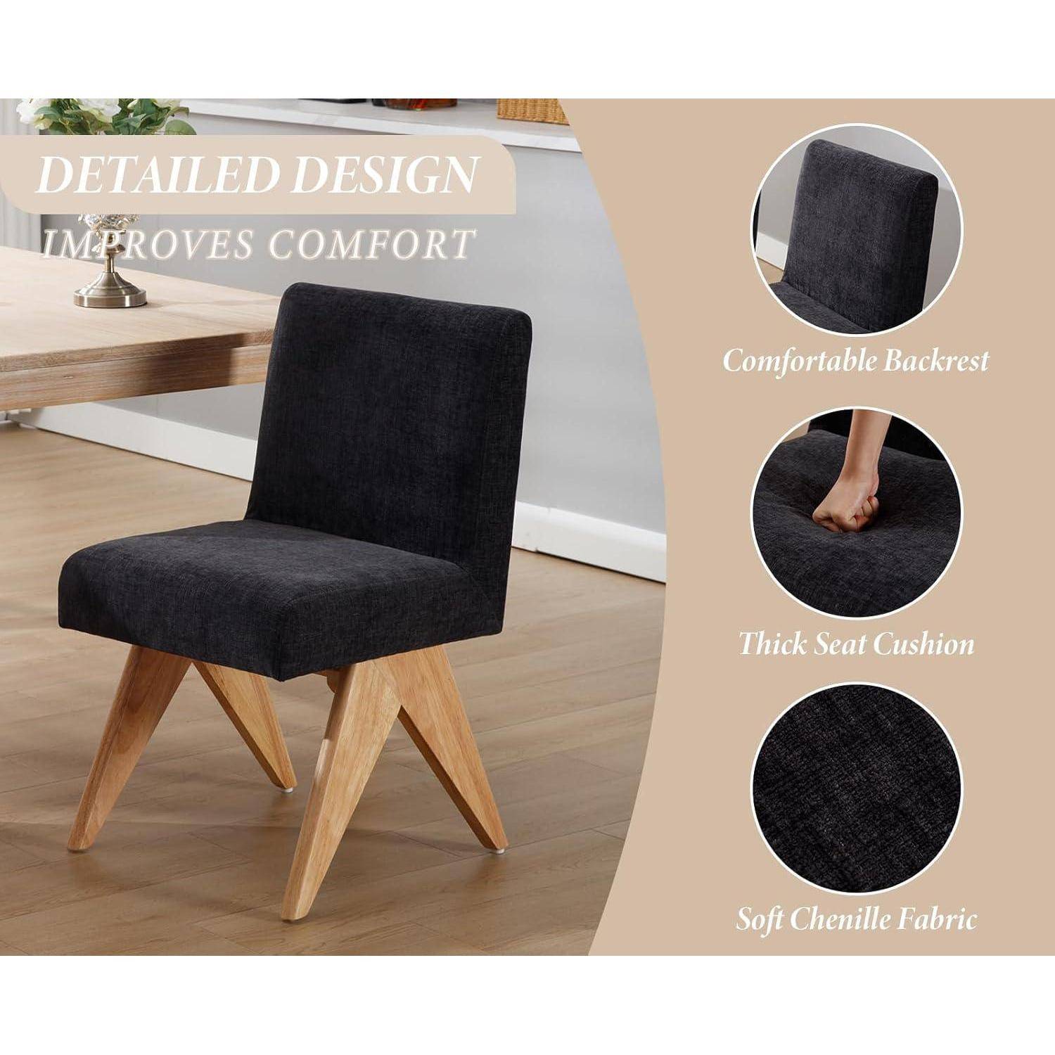 Ya-Home Esszimmerstühle 2er Set Polsterstühle Chenille Küchenstühle ohne Armlehne Akzentstühle mit Holzbeinen für Küche/Esszimmer/Wohnzimmer, H