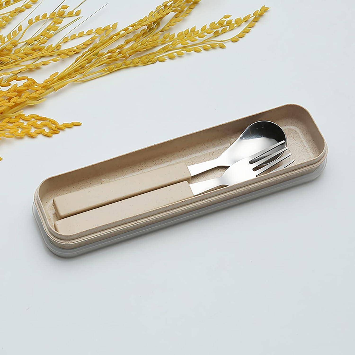 VANRA Kinderbesteck Set 2-teilig 18/10 Kinderbesteck Edelstahl Besteck Kinder Löffel Gabel Set mit Reiseetui für Kinder(Chrome Finished) Creme
