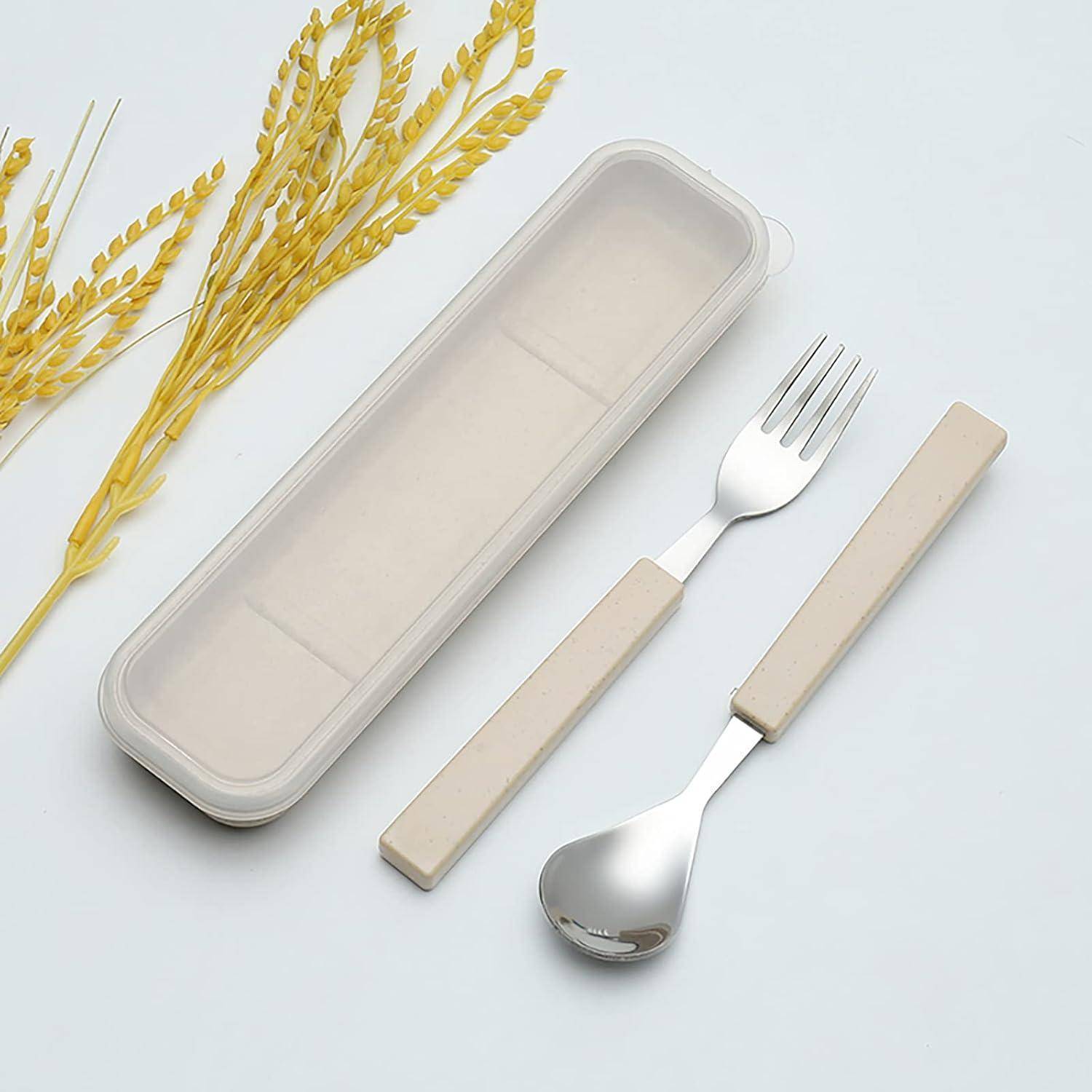 VANRA Kinderbesteck Set 2-teilig 18/10 Kinderbesteck Edelstahl Besteck Kinder Löffel Gabel Set mit Reiseetui für Kinder(Chrome Finished) Creme