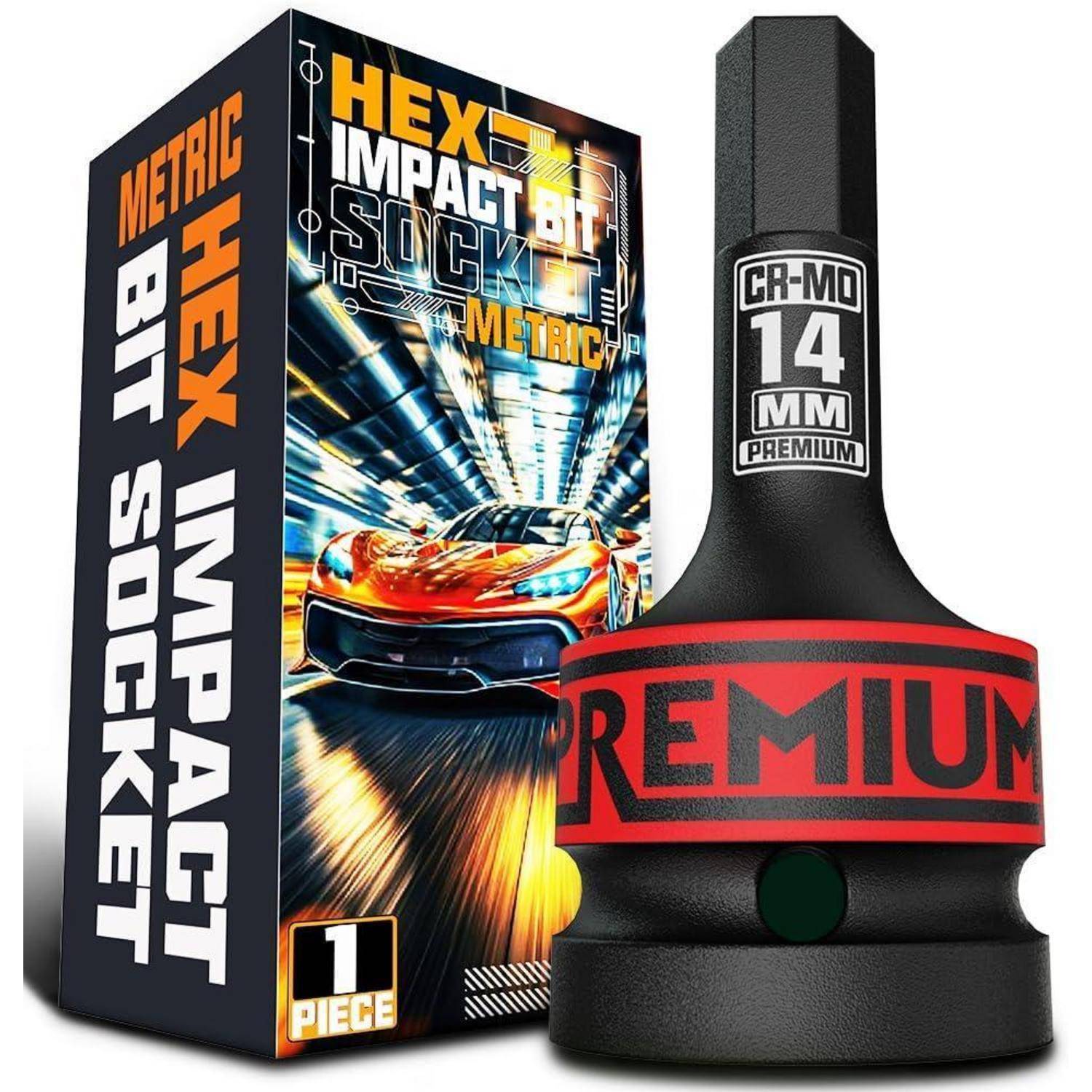 14 mm Premium CR-MO Sechskant-Schlagstecknuss mit Verpackung mit Bezeichnung „HEX IMPACT BIT SOCKET