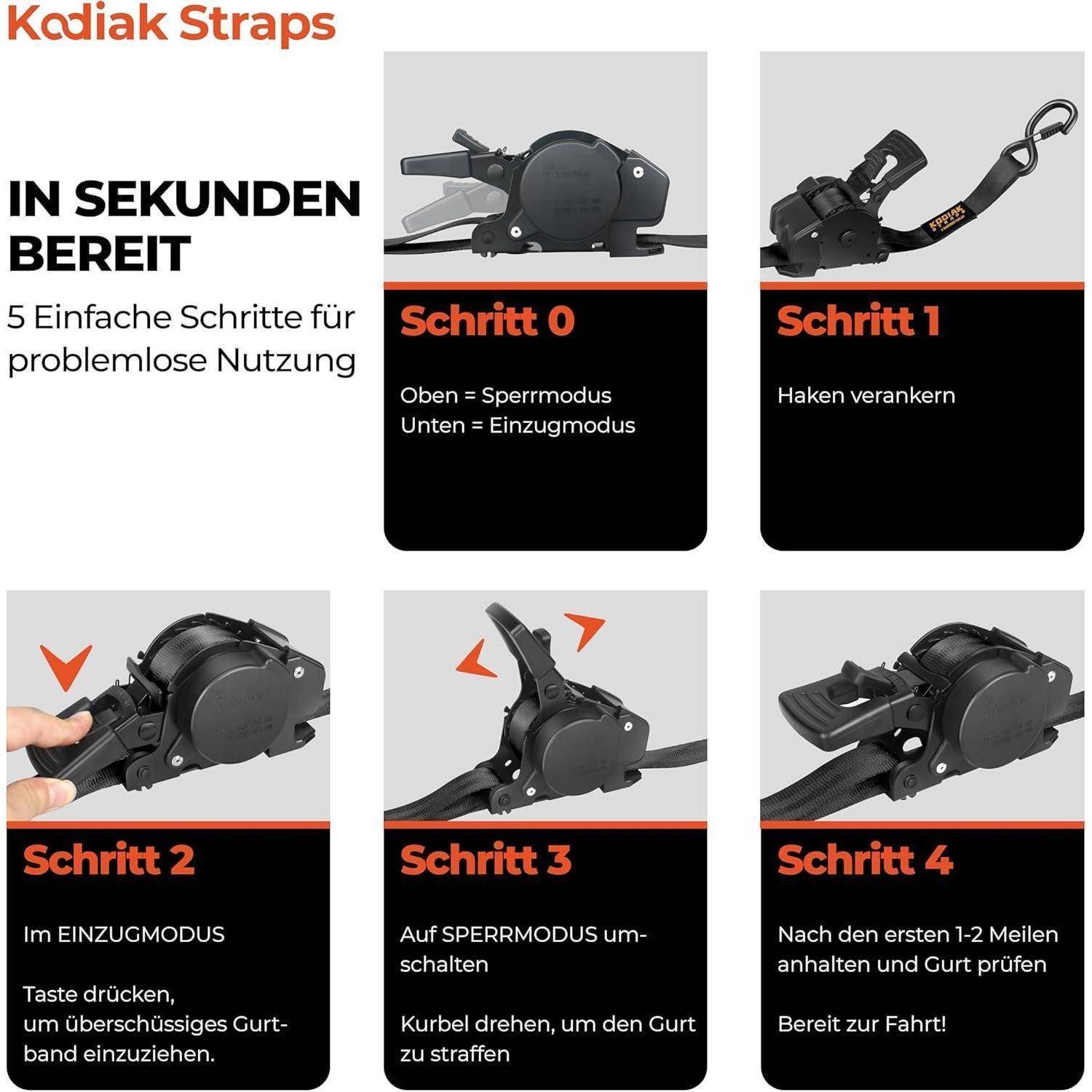 KODIAK STRAPS Automatik Spanngurte 25mm 3m S-Haken 2 Stück