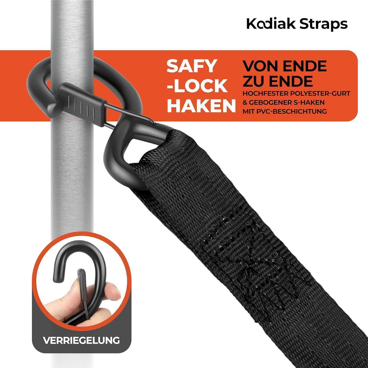 KODIAK STRAPS Automatik Spanngurte 25mm 3m mit S Haken | 800KG Selbstaufrollend Spanngurte mit Ratsche | Zurrgurte mit Ratsche für LKW Anhänger, Mot