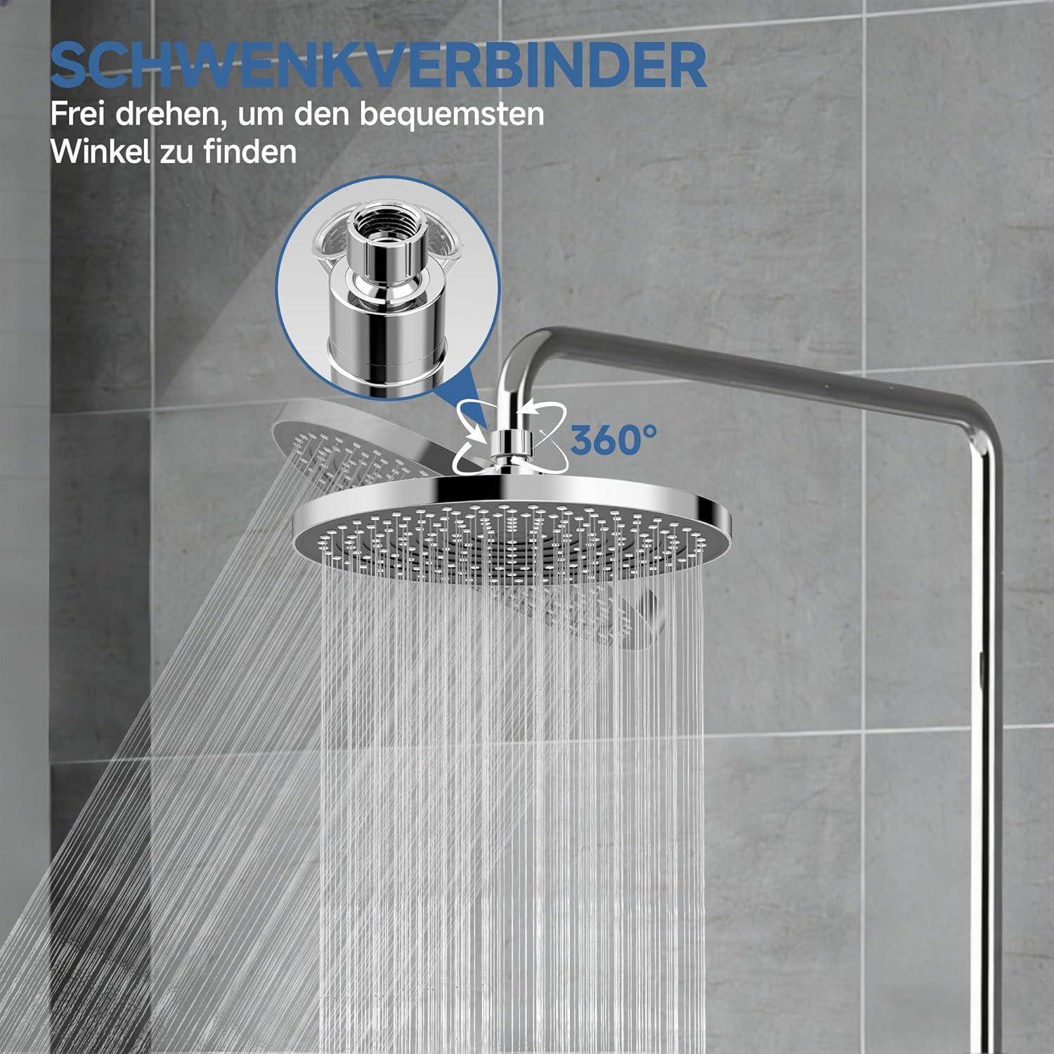 10 Zoll Runder Duschkopf Regendusche,Verstellbarer Kopfbrause Wassersparend mit Anti-Kalk-Düsen,Wassersparender Kopfbrause Groß Einbauduschköpfe，