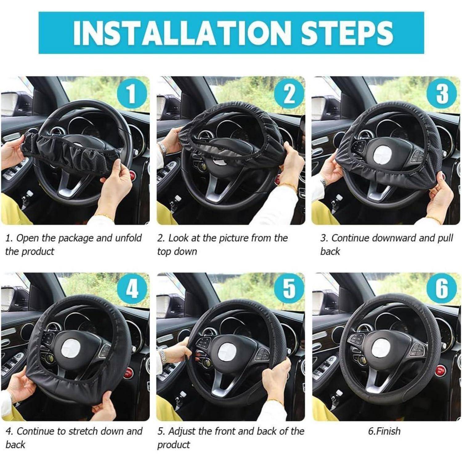 CGEAMDY Auto Lenkradbezug Universal, Geprägter Mikrofaser Lenkradbezug, rutschfeste Atmungsaktive Abriebfeste Elastische Lenkradabdeckung