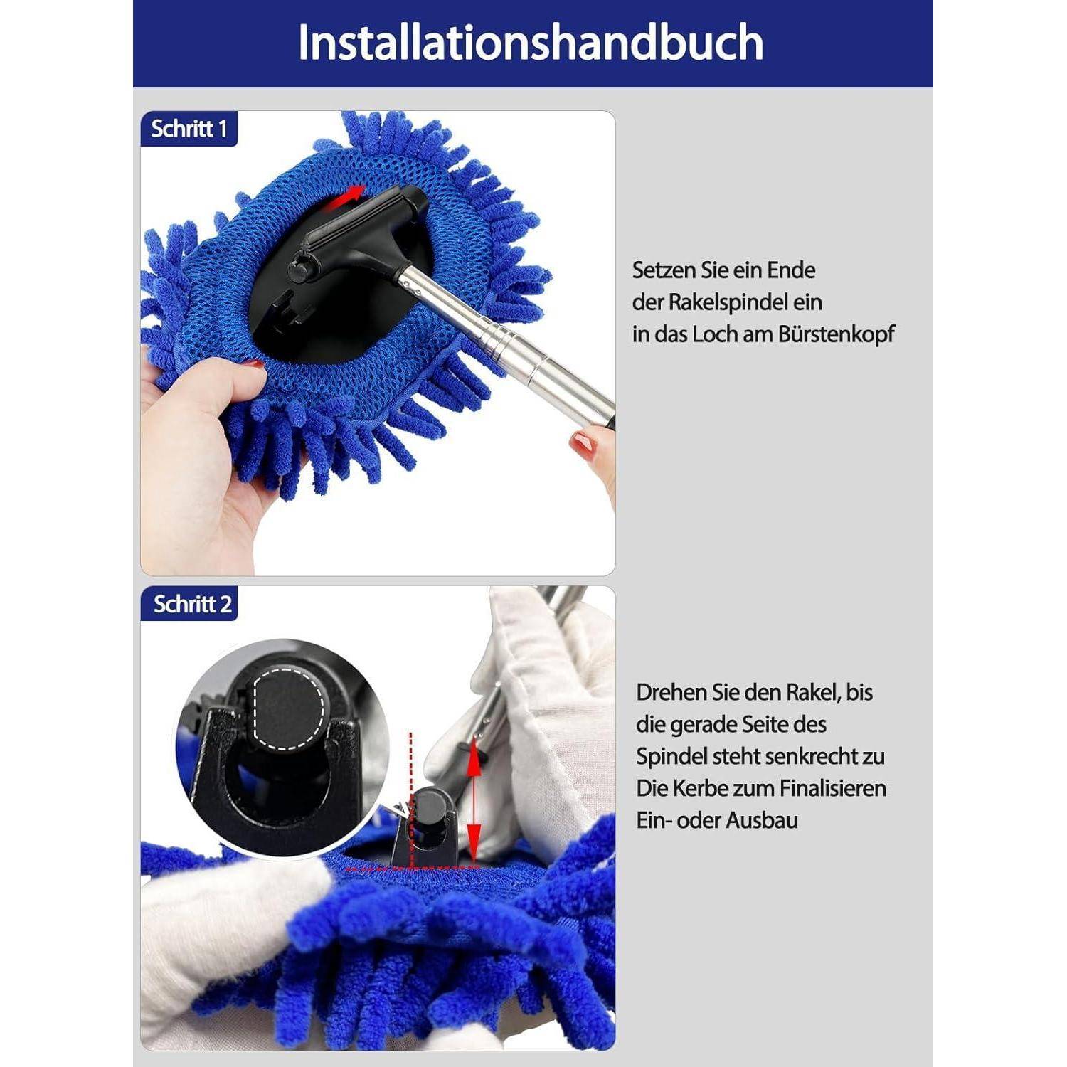 3 in 1Auto Scheibenreiniger, Werkzeug, Rückspiegel Wischer, Rakel, Waschbürste, Extra groß waschbar, Mikrofaserpad, Ausziehbarer Griff, Auto Fenste