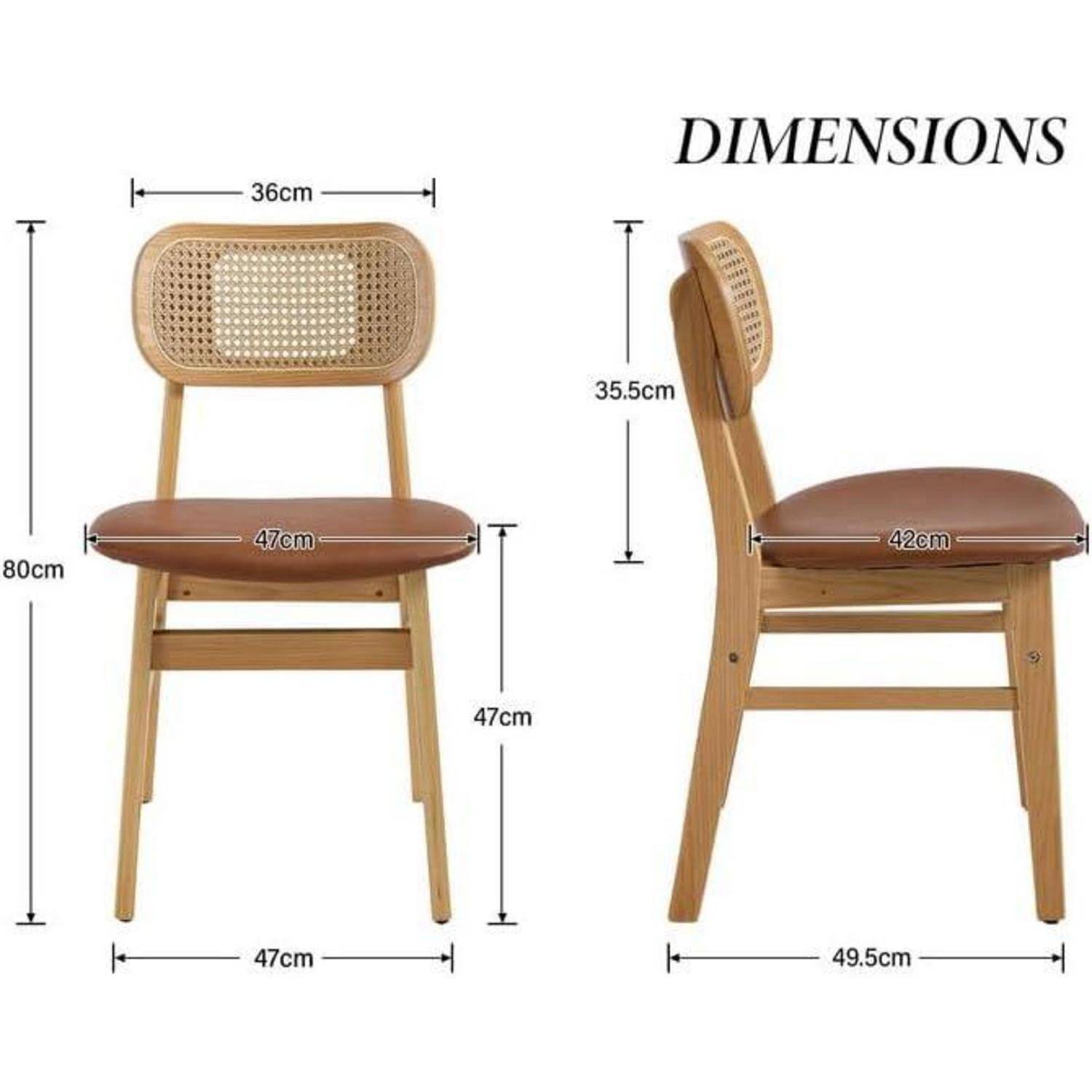 chairus Esszimmerstühle 4er Set Holz, Küchenstühle PU Leder Polsterstuhl Esszimmer, Akzentstühle mit Rattan Rückenlehne für Küche Wohnzimmer, B