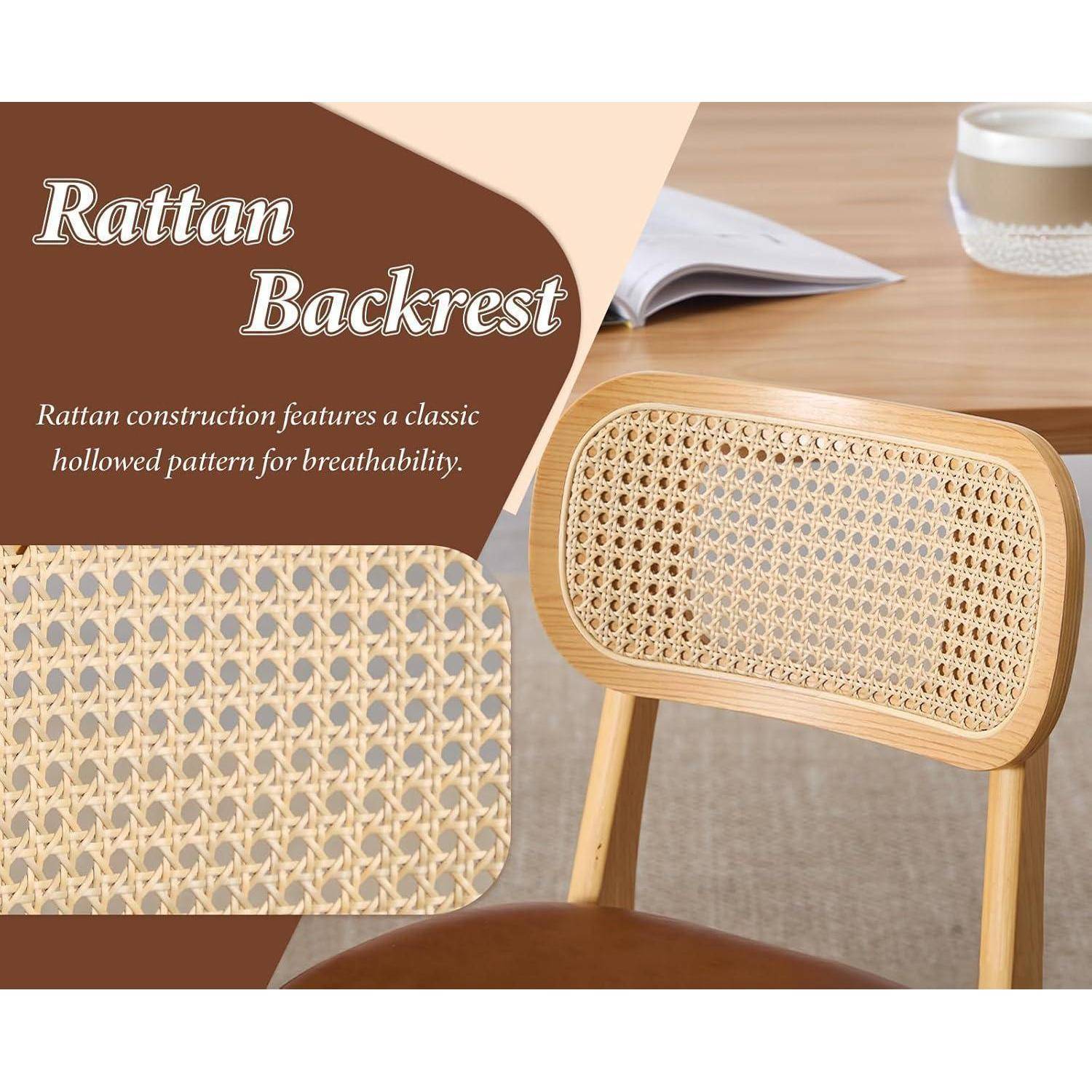 chairus Esszimmerstühle 4er Set Holz, Küchenstühle PU Leder Polsterstuhl Esszimmer, Akzentstühle mit Rattan Rückenlehne für Küche Wohnzimmer, B
