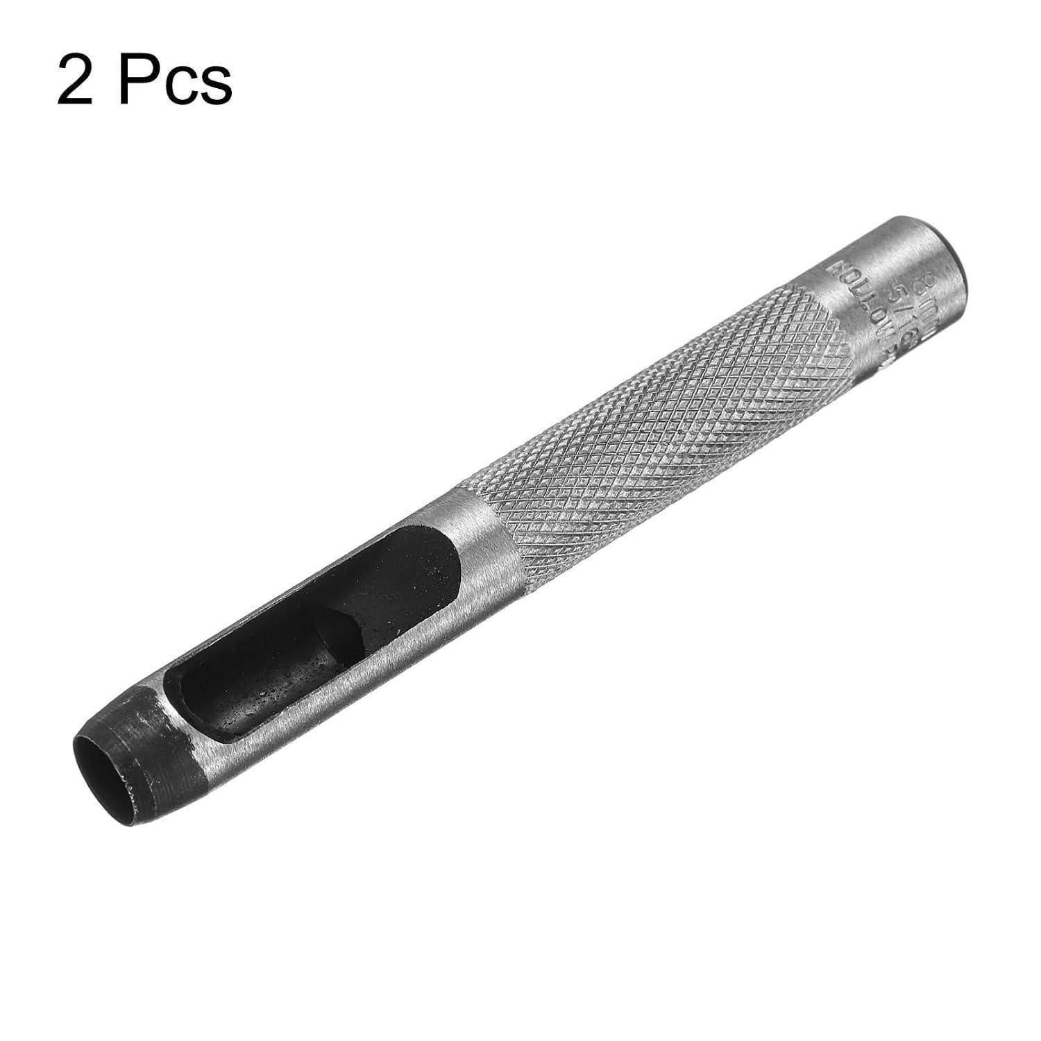 Zwei silberne hohle Lederlocheisen aus Metall, mit der Bezeichnung „2 Stück", auf weißem Hintergrund dargestellt.