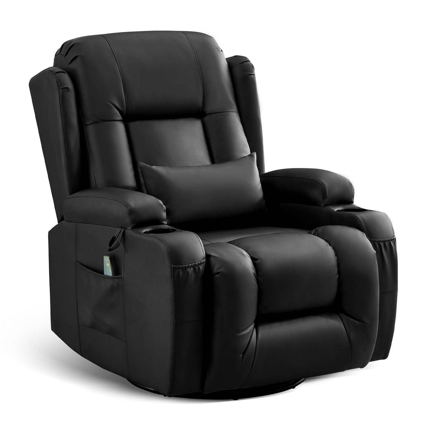 Relaxsessel mit Liegefunktion, Massagesessel mit Wärmefunktion, 360° Drehbarer Fernsehsessel Wohnzimmer, Schaukelstuhl mit Kissen/Seitentaschen/Getr