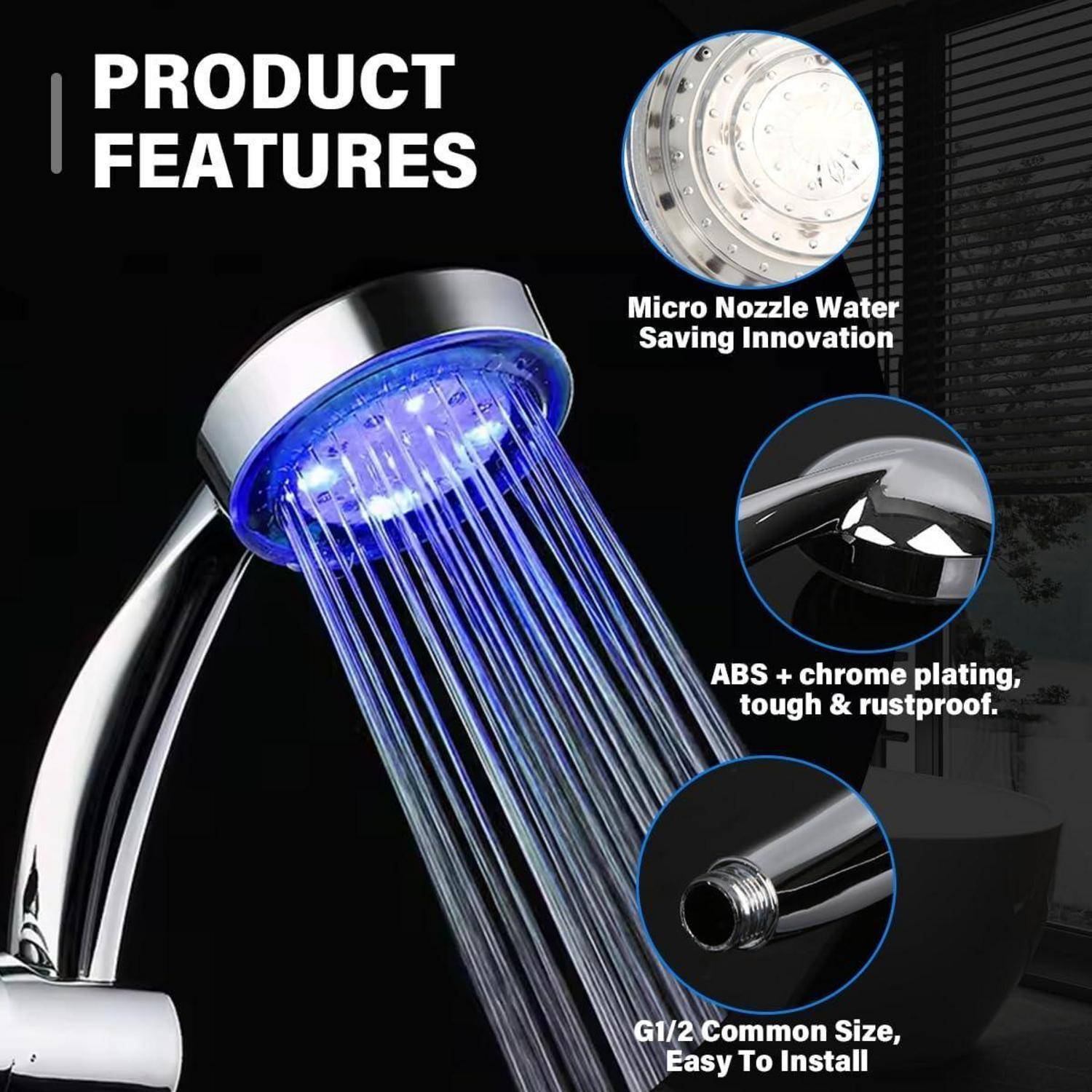 LED Duschkopf mit Farbwechsel, Duschkopf mit Lichter, LED Handbrause 7 Farben Licht Automatische, Duschbrause LED Farbwechsel, Wassersparend
