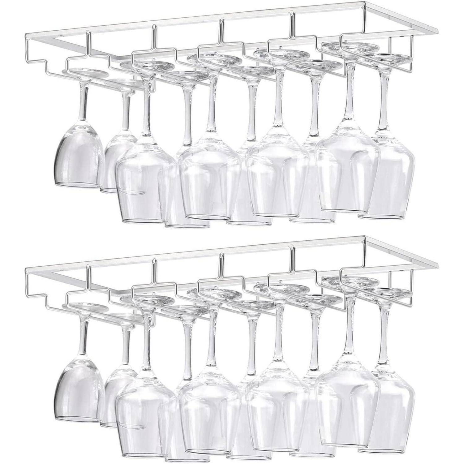 YunNasi 2 Stück 5 Reihige Weinglashalter Gläserhalter aus Metall Gläserschiene Halter Unter Schrank mit Schrauben Weinglas Rack zum Aufhängen für