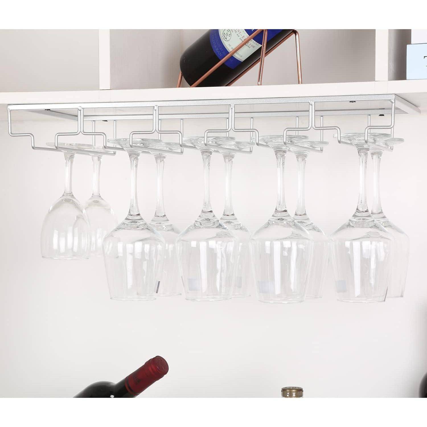 YunNasi 2 Stück 5 Reihige Weinglashalter Gläserhalter aus Metall Gläserschiene Halter Unter Schrank mit Schrauben Weinglas Rack zum Aufhängen für