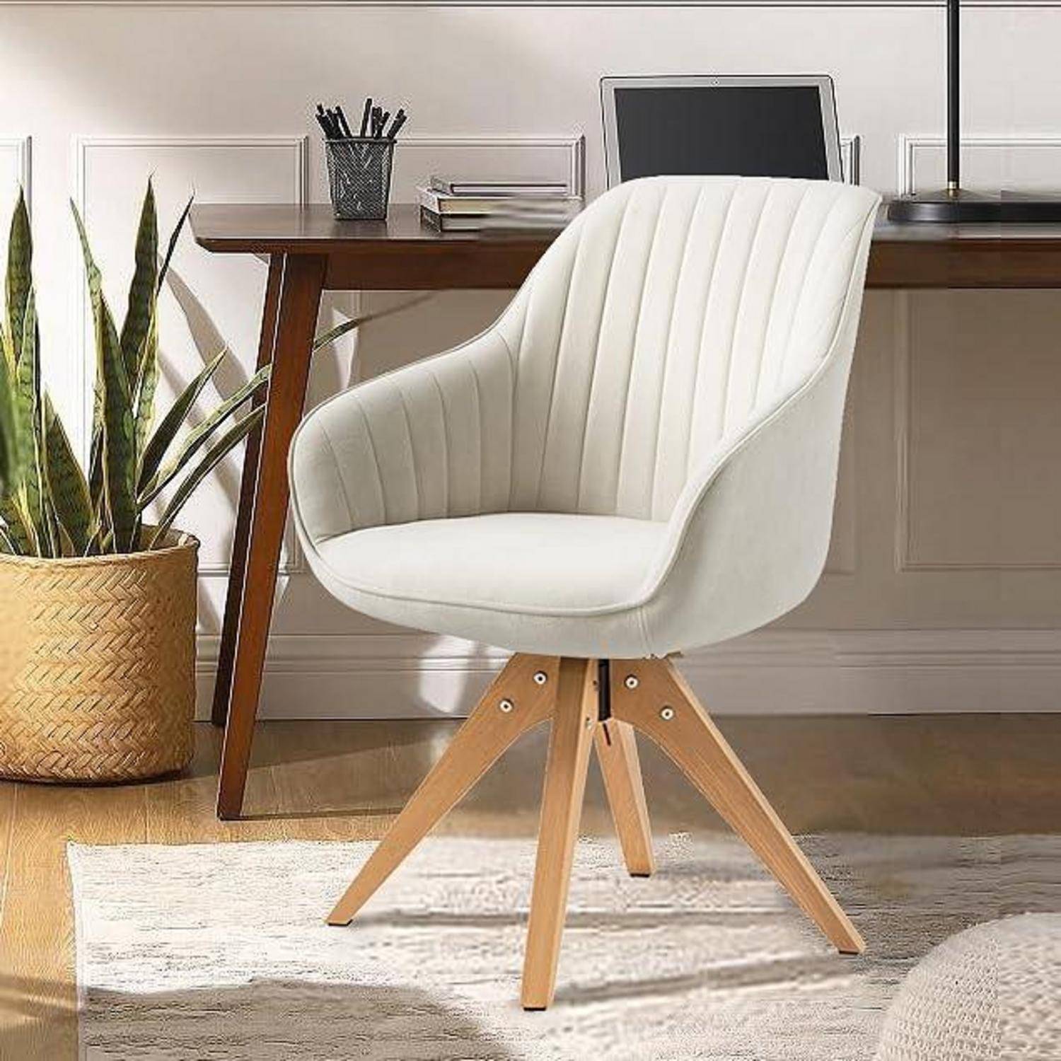 Zouron Esszimmerstühle Drehbar Beige - Samtstuhl Polsterstuhl mit Armlehnen Sessel Esszimmerstühle Gold Eichenholzbeine Stuhl Offwhite (Beige Samt-H