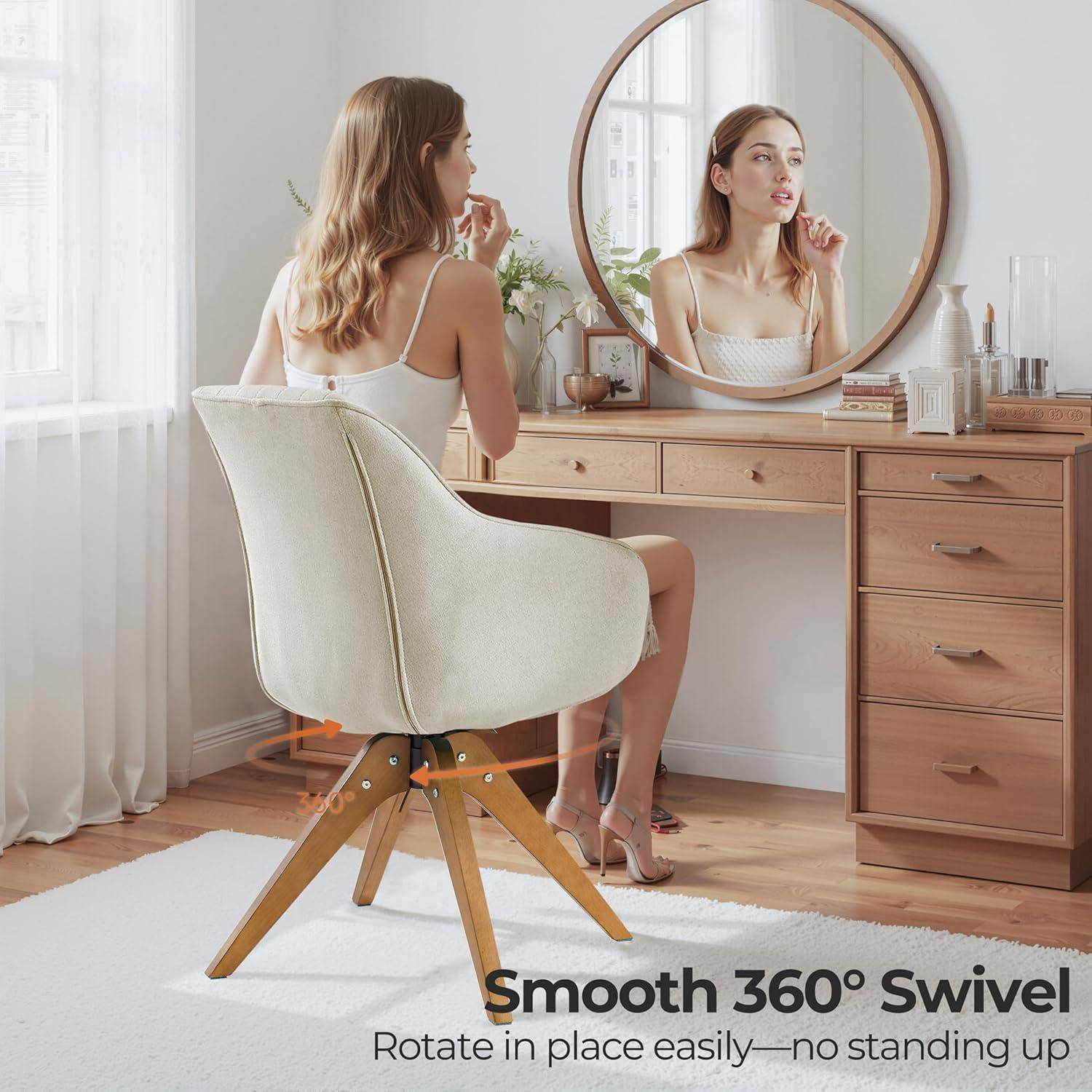 Zouron Esszimmerstühle Drehbar Beige - Samtstuhl Polsterstuhl mit Armlehnen Sessel Esszimmerstühle Gold Eichenholzbeine Stuhl Offwhite (Beige Samt-H