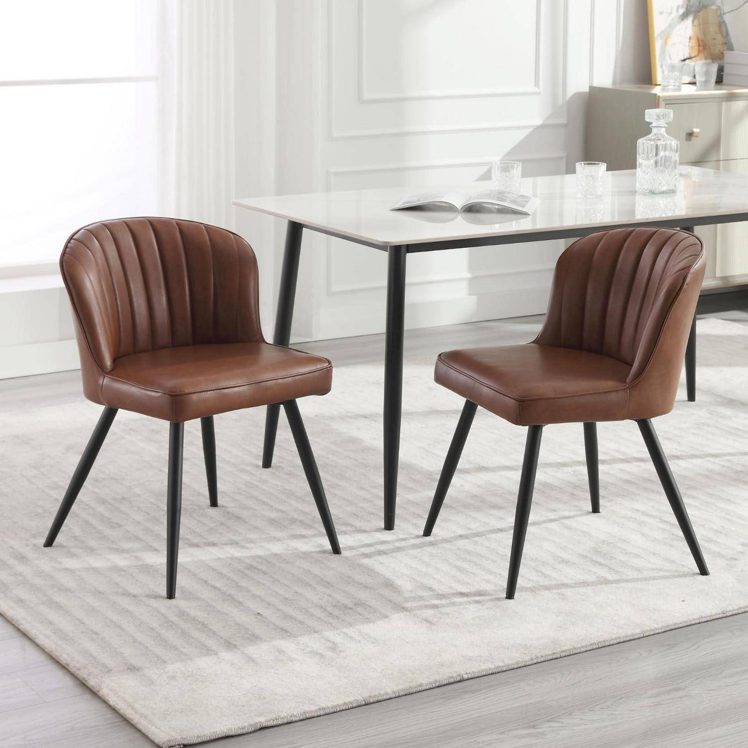 chairus 2er Set Küchenstühle Braun mit Metallbeinen gesteppte Rückenlehne in Lederoptik
