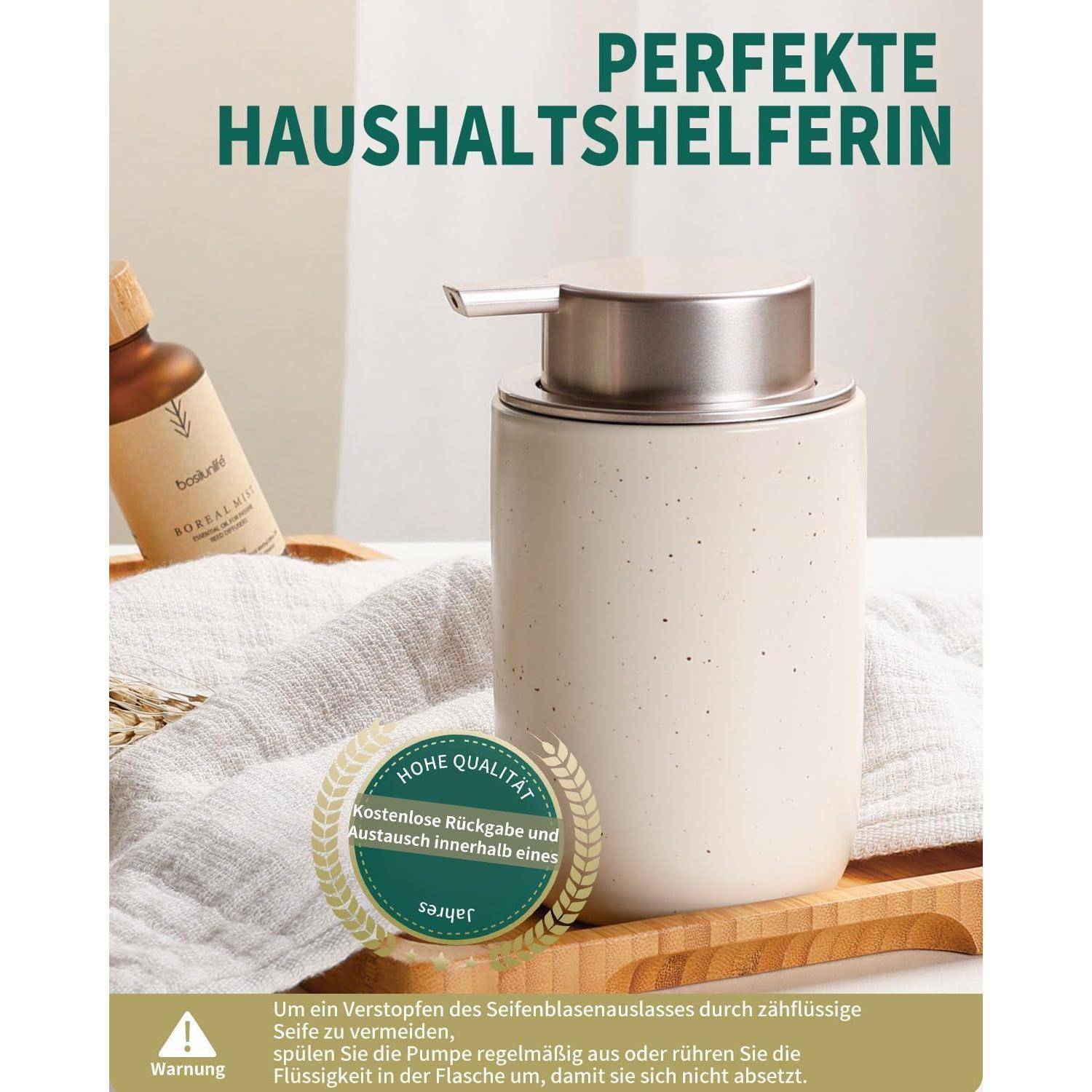 Seifenspender Umlaca Spülmittelspender, Nachfüllbarer Soap Dispenser Keramik 350ml, Großer Pumpenkopf lässt Sich leicht drücken, Geeignet für K