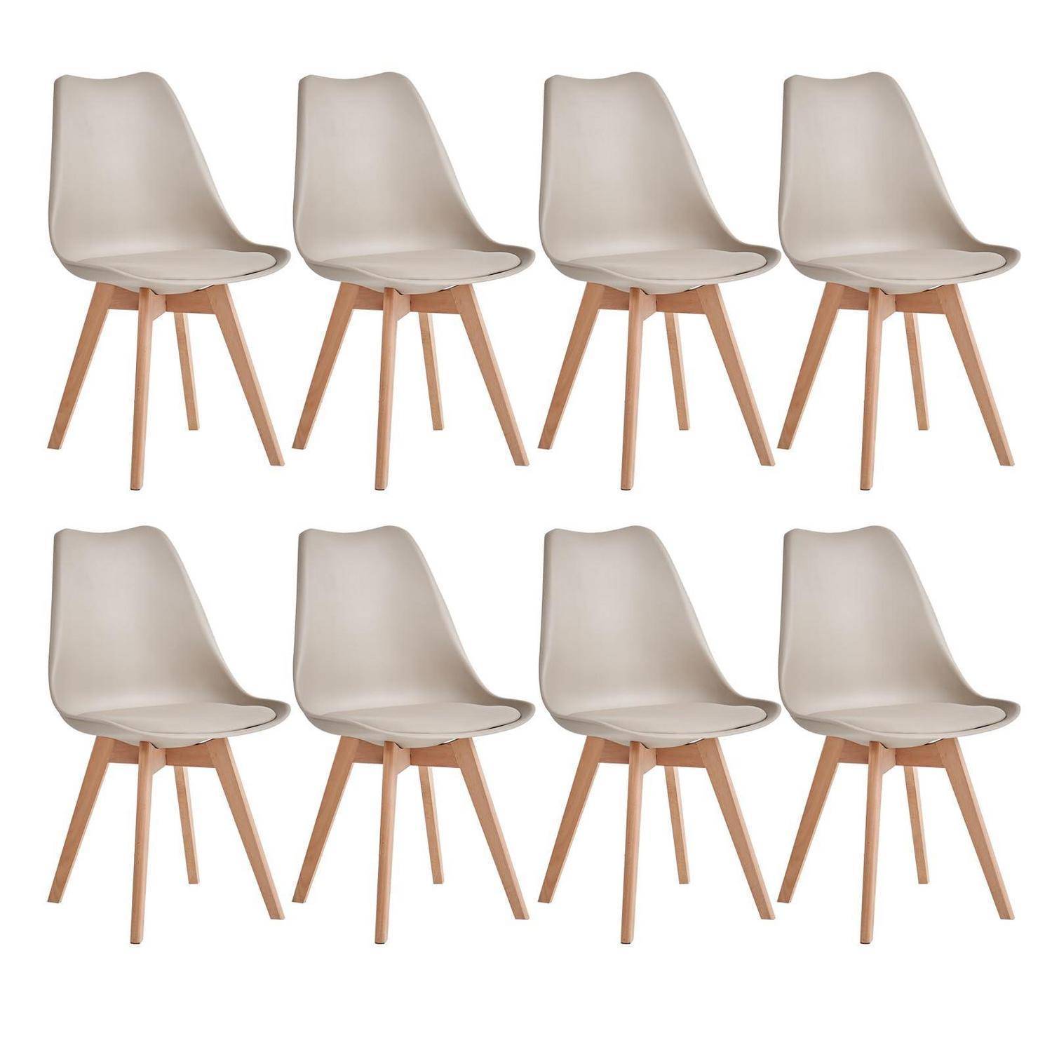 8er Set Modernes Esszimmerstühle, Küchenstühle mit Polsterung und Buchenbeinen für Schlafzimmer, Wohnzimmer, Esszimmer, Küche – Khaki Khaki 8er
