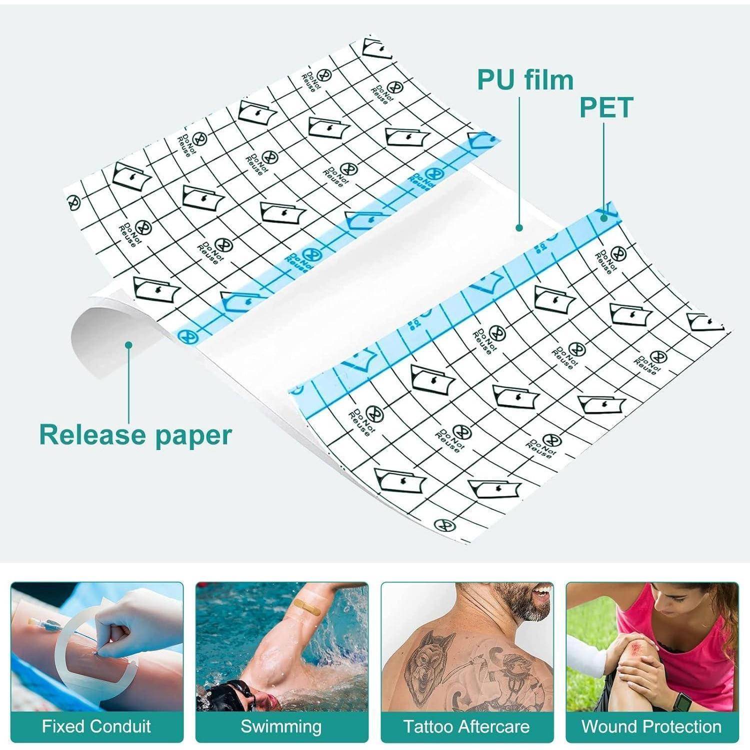 Duschpflaster, 20 Stück Folienverband, 10 x 12 cm Wasserdichtes Pflaster, Tattoo Aftercare Wasserdichte Klebebandage, Tattoo Folie Heilung