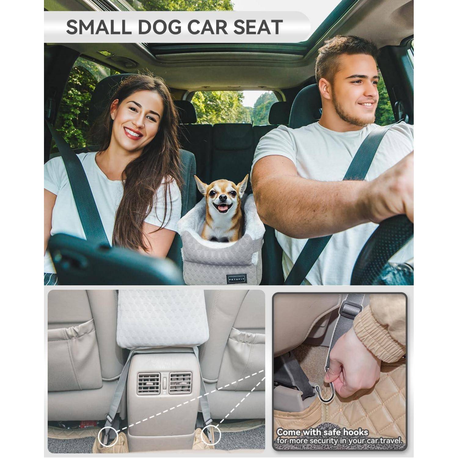 PETSFIT Hundesitz Mittelkonsole Auto, Autositz Hund Mittelkonsole mit verbesserten Sicherheitsgurten, waschbarem, dickem Kissen, Hunde Autositz für