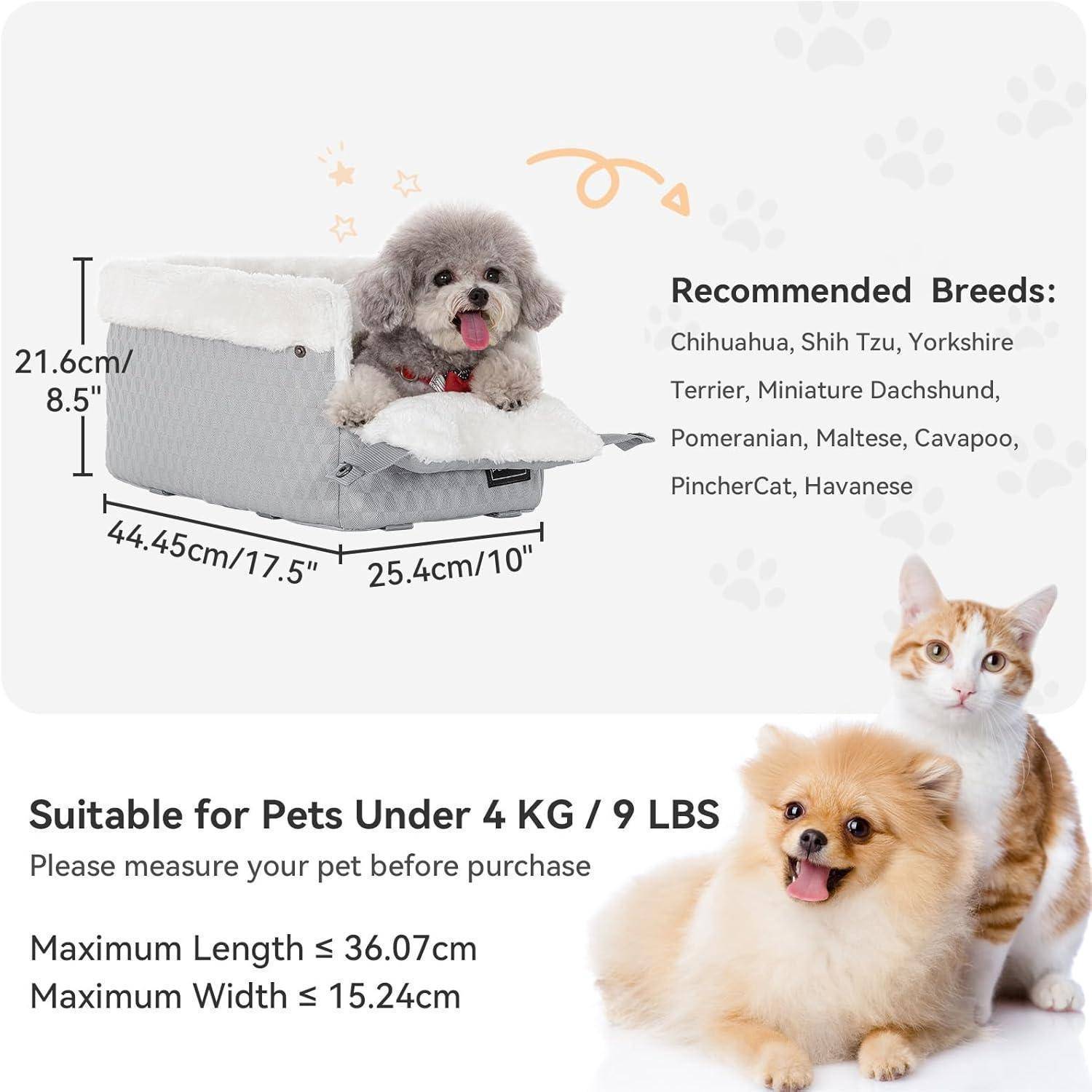 PETSFIT Hundesitz Mittelkonsole Auto, Autositz Hund Mittelkonsole mit verbesserten Sicherheitsgurten, waschbarem, dickem Kissen, Hunde Autositz für