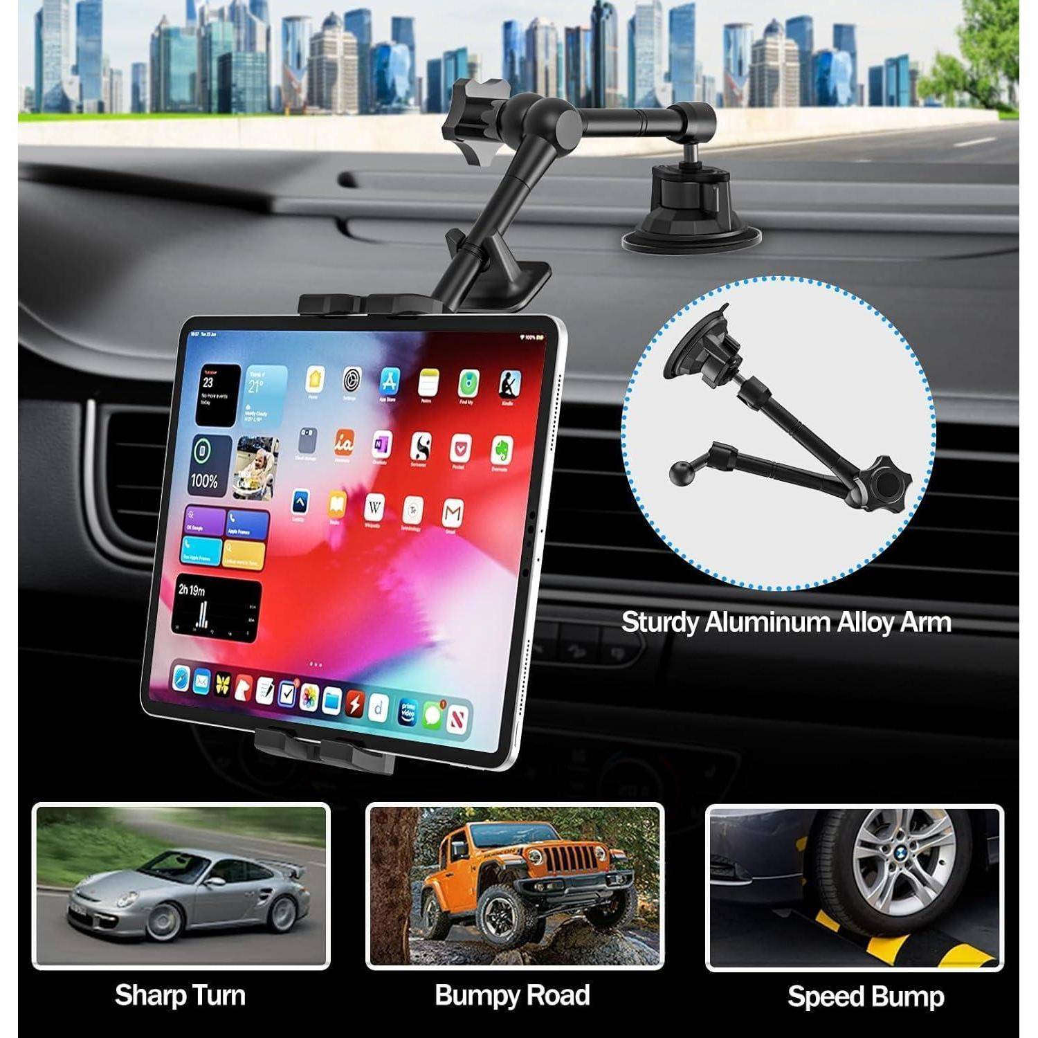 woleyi LKW/Auto Tablet Halterung Armaturenbrett Windschutzscheibe, Heavy Duty iPad Autohalterung Saugnapf mit Metallarm für 4-12,9" Handy &amp; Tablet