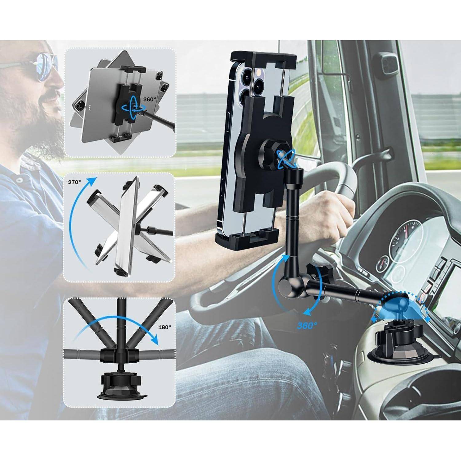 woleyi LKW/Auto Tablet Halterung Armaturenbrett Windschutzscheibe, Heavy Duty iPad Autohalterung Saugnapf mit Metallarm für 4-12,9" Handy &amp; Tablet