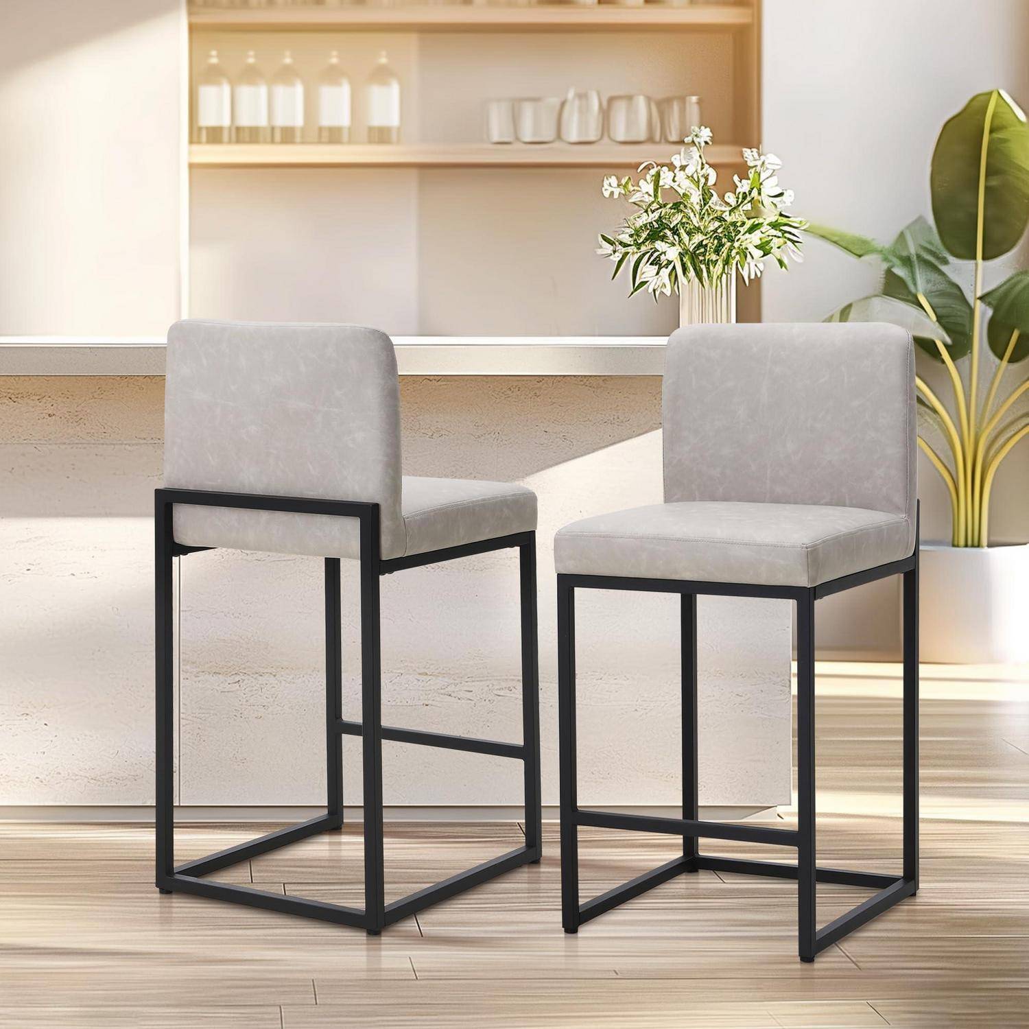 ALPHA HOME Barhocker 2er Set Barhocker mit Lehne Pu-Leder Küchenhocker Barstuhl 2er Set mit Fußstütze für Küchentheke Stabiler Metallstahlrahmen,