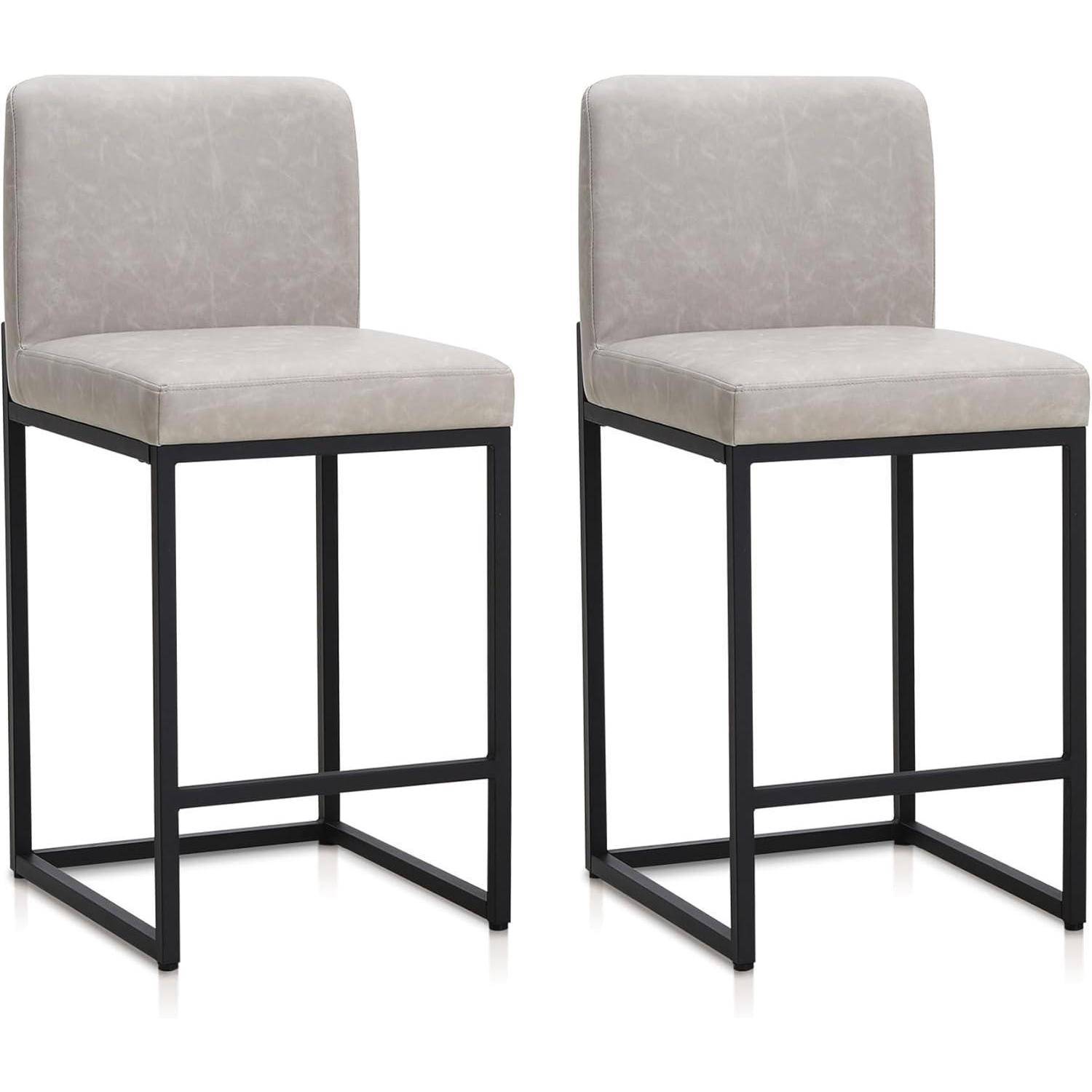 ALPHA HOME Barhocker 2er Set Barhocker mit Lehne Pu-Leder Küchenhocker Barstuhl 2er Set mit Fußstütze für Küchentheke Stabiler Metallstahlrahmen,