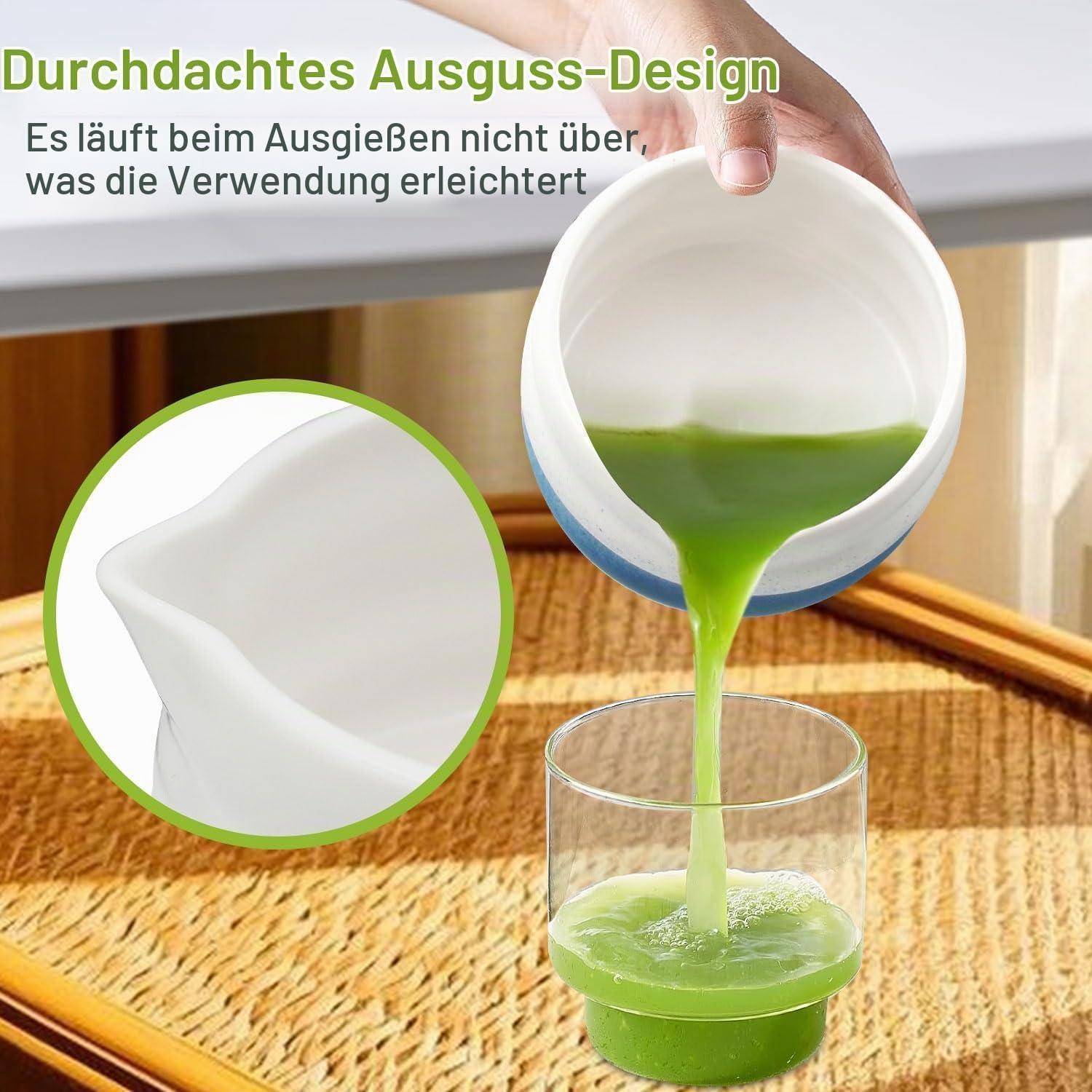 Matcha Set, 5 Stück Matcha Tee Set mit Matcha Whisk, Matcha Schale mit Ausgießer, Matcha Sieb, Rührer-Ständer und Bambuslöffel, für Matcha-Liebh