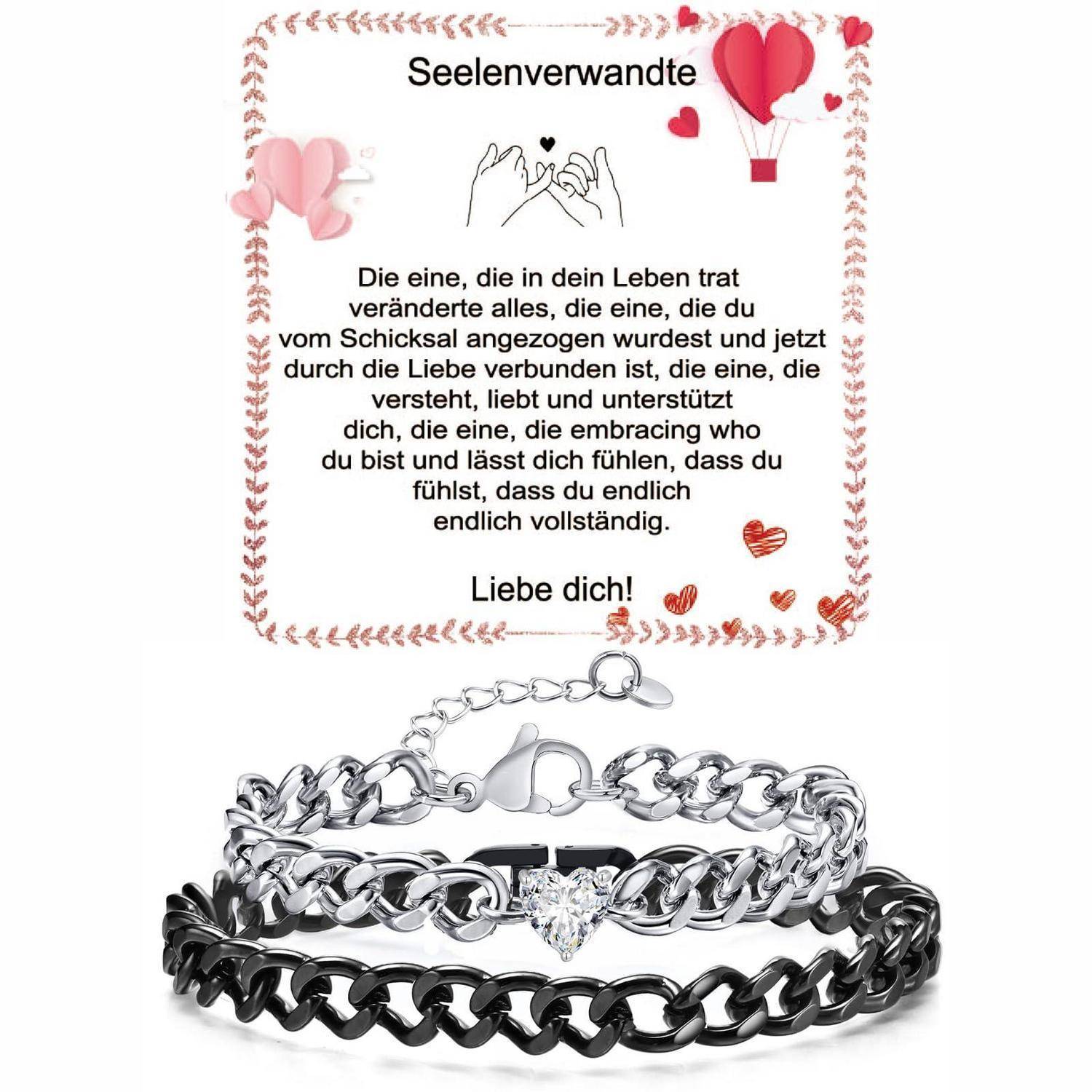 Fehki Edelstahl Paar Armband | Kubanische Kette verstellbar | Romantisches Geschenkset für Paare zum Valentinstag, Jahrestag & Geburtstag