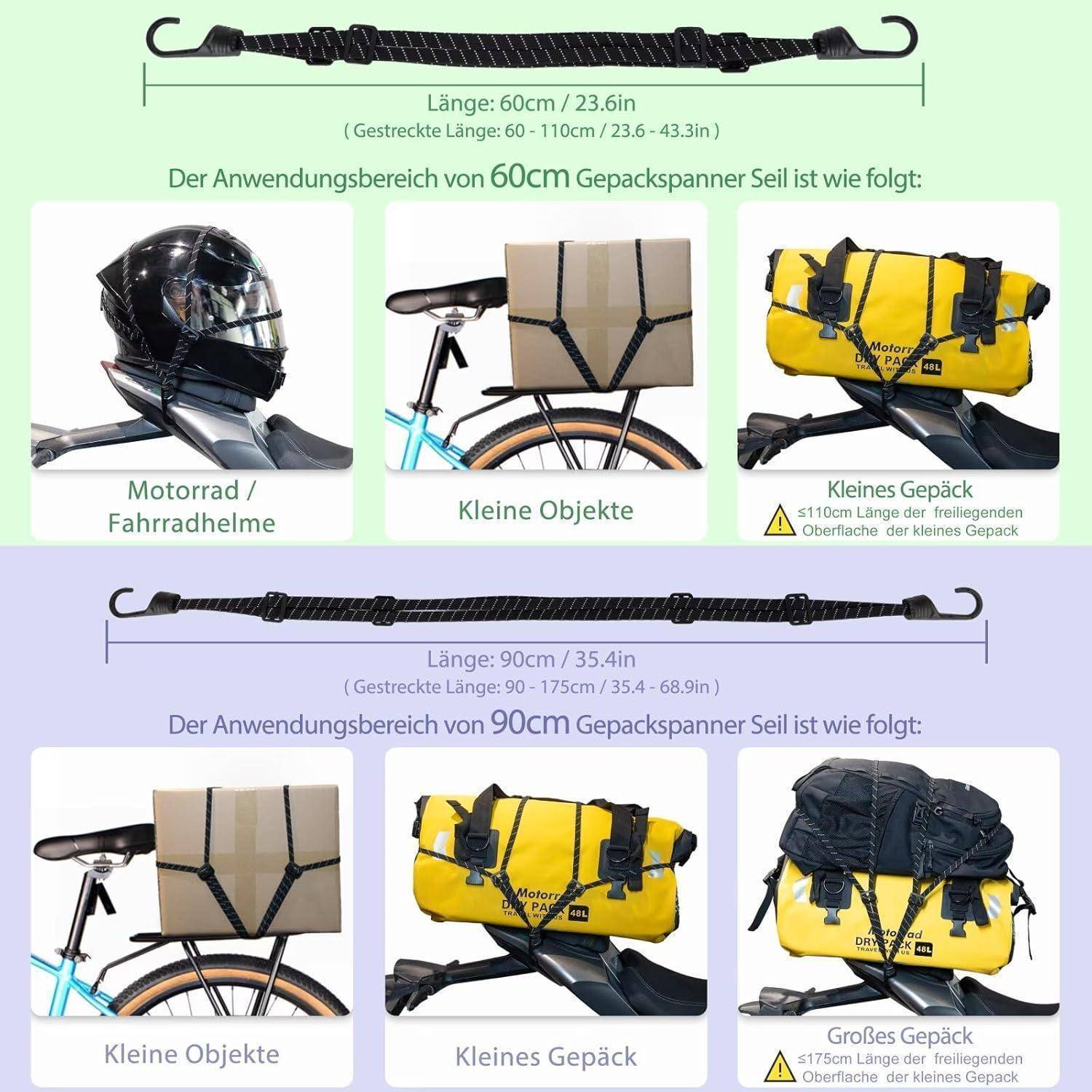 2 Stücke Gepäckspanner, Expander mit Haken, Spanngurte mit Haken, Spanngurte Kurz Mit 4 Schiebeschnalle, Spanngurt Fahrrad, Gepäckträger ​Spanng