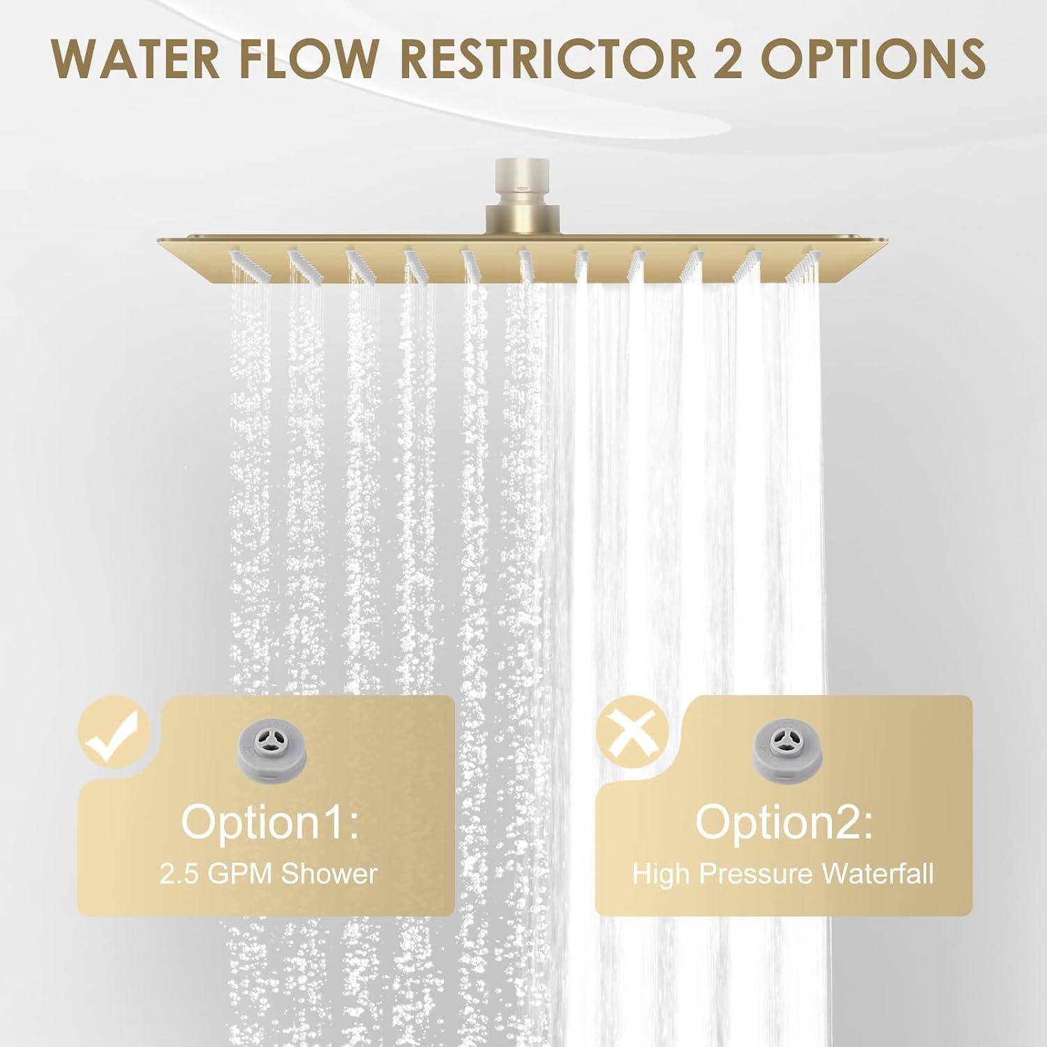 25CM Duschkopf Regendusche Groß Gebürstetes Gold, 304 Edelstahl Wasserfall Duschkopf Wassersparend, Mit 121 Anti Kalk Düsen, 360° Verstellbarer 10