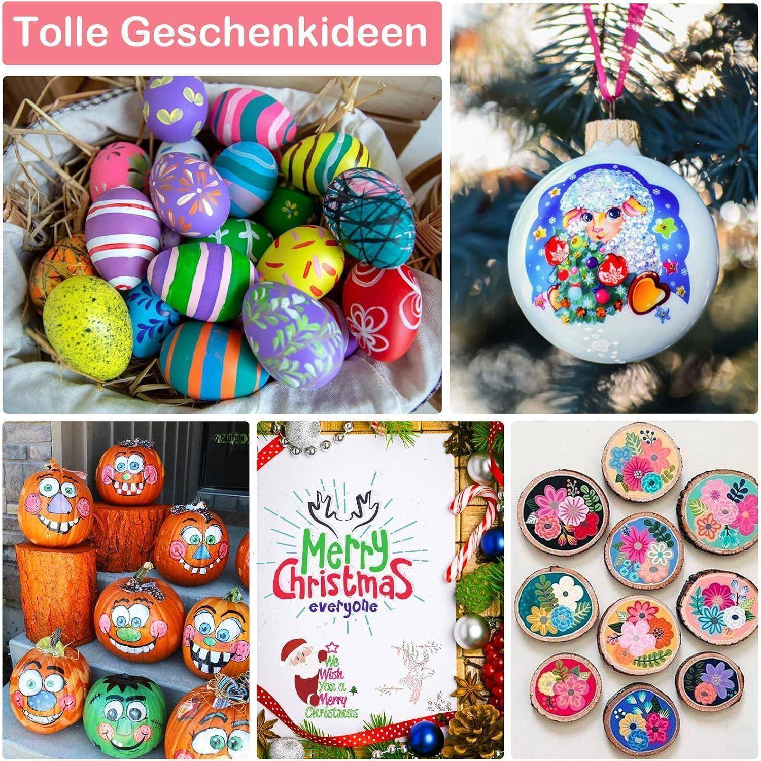 Collage von bemalten Geschenkideen zum Feiern, mit dem Titel „Tolle Geschenkideen