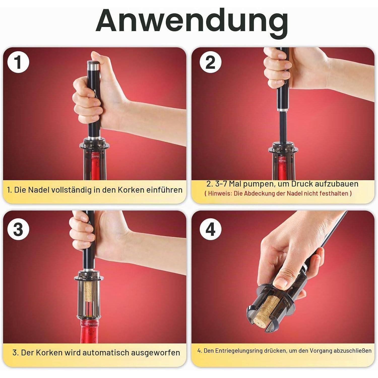 Quntis Druckluft‑Korkenzieher, Pumpen‑Weinöffner für Weinliebhaber | Pumpe Wein Flaschenöffner Druckluftkorkenzieher Pumpenöffner, ideale Gesc