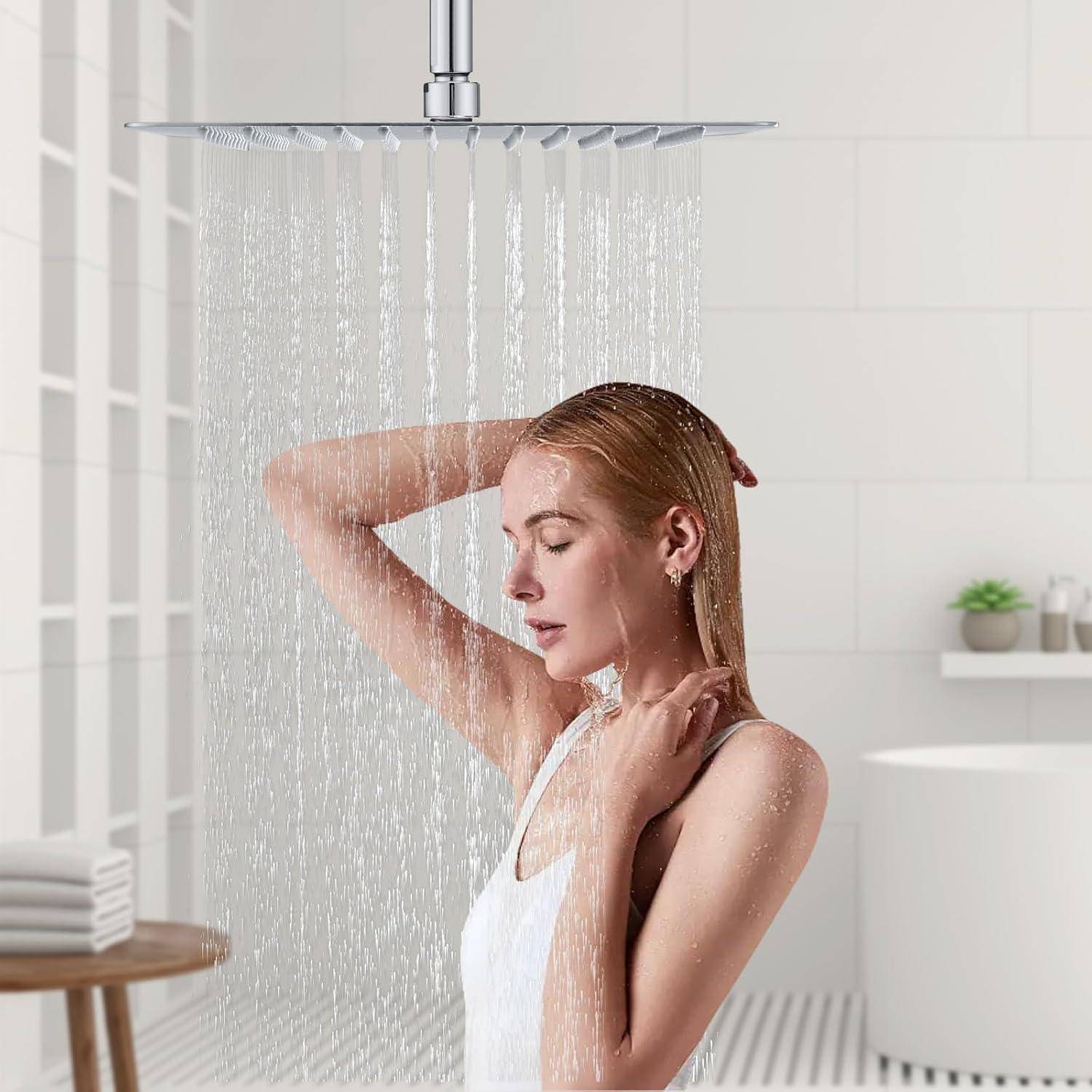 Duschkopf Regendusche 40x40cm/16 Zoll Quadrat, 304 Edelstahl Regendusche Duschkopf Wassersparender mit 324 Silikondüsen mit Antikalk-Funktion