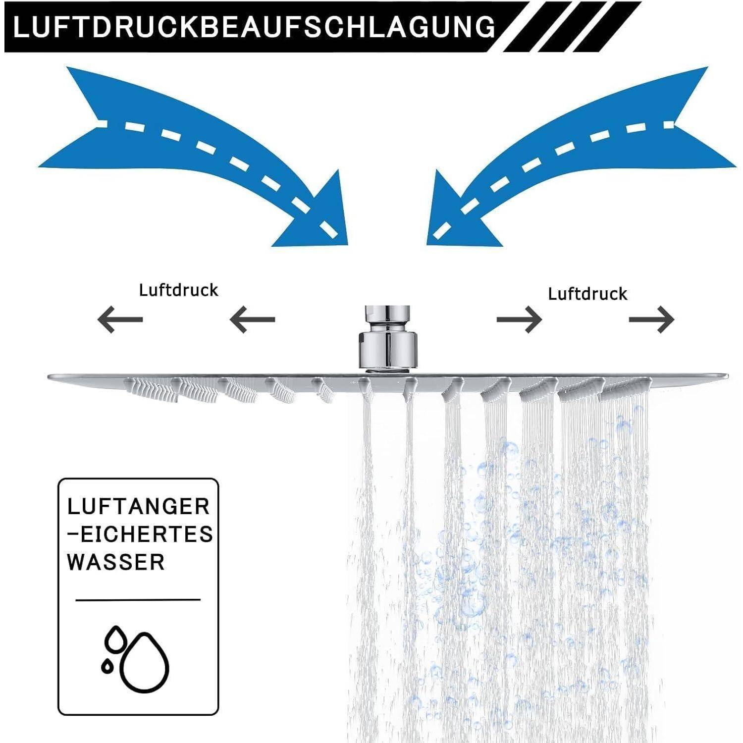 Duschkopf Regendusche 40x40cm/16 Zoll Quadrat, 304 Edelstahl Regendusche Duschkopf Wassersparender mit 324 Silikondüsen mit Antikalk-Funktion